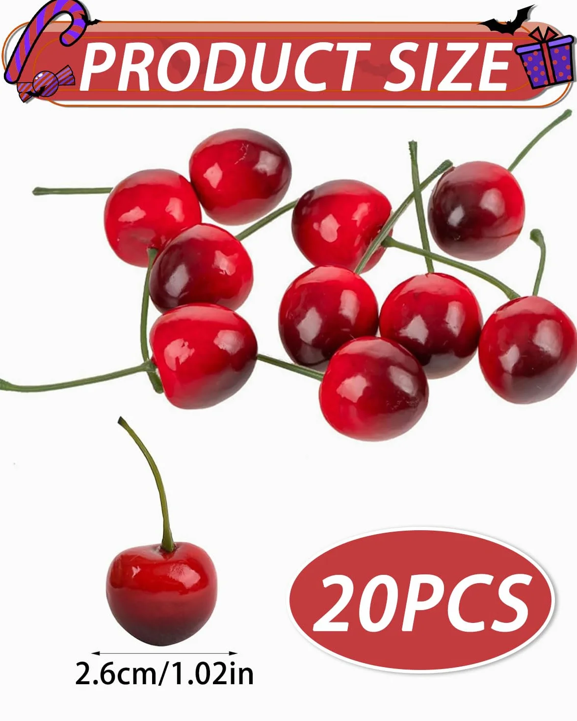 Ciliegie artificiali decorative rosso nero 20 pezzi per tavolo frutta feste