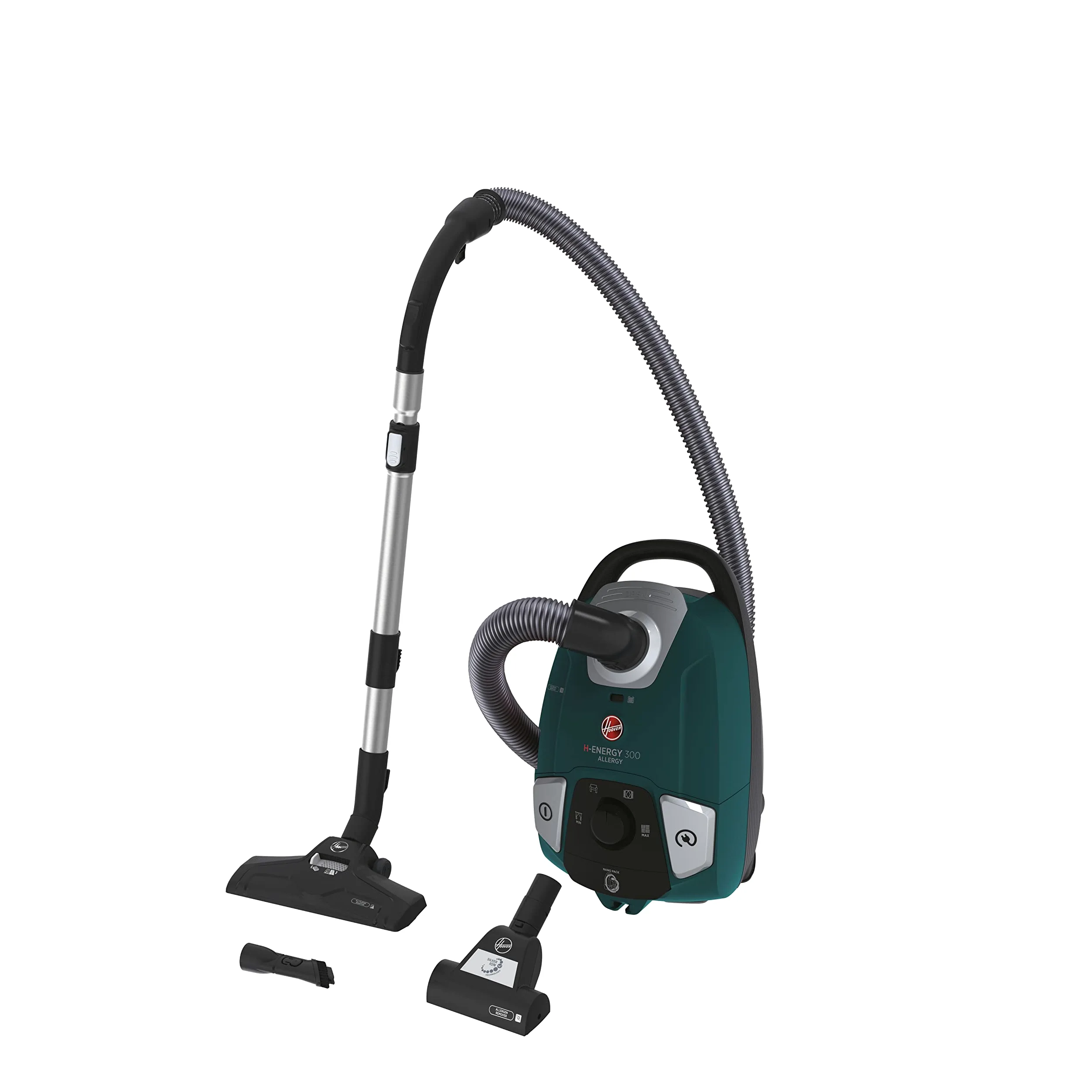 Hoover H-ENERGY 300 HE330ALG 011 Aspirapolvere Con Sacco, Con Filo, 850W, Capacità 3,5 L, Spazzola All Floors e Mini Turbo, Raggio Azione 9,5m, Verde