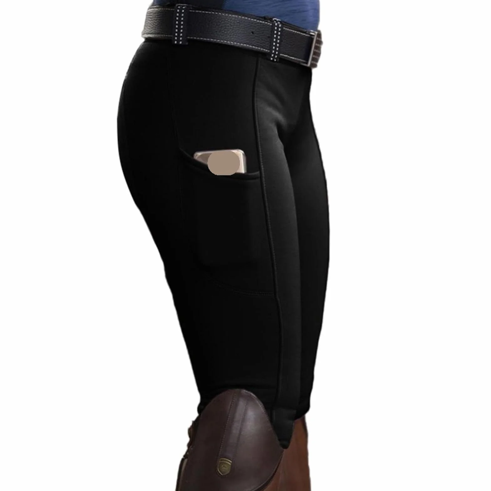 Pantaloni da Equitazione Elastici a Vita Alta Donna Uomo Nero XL