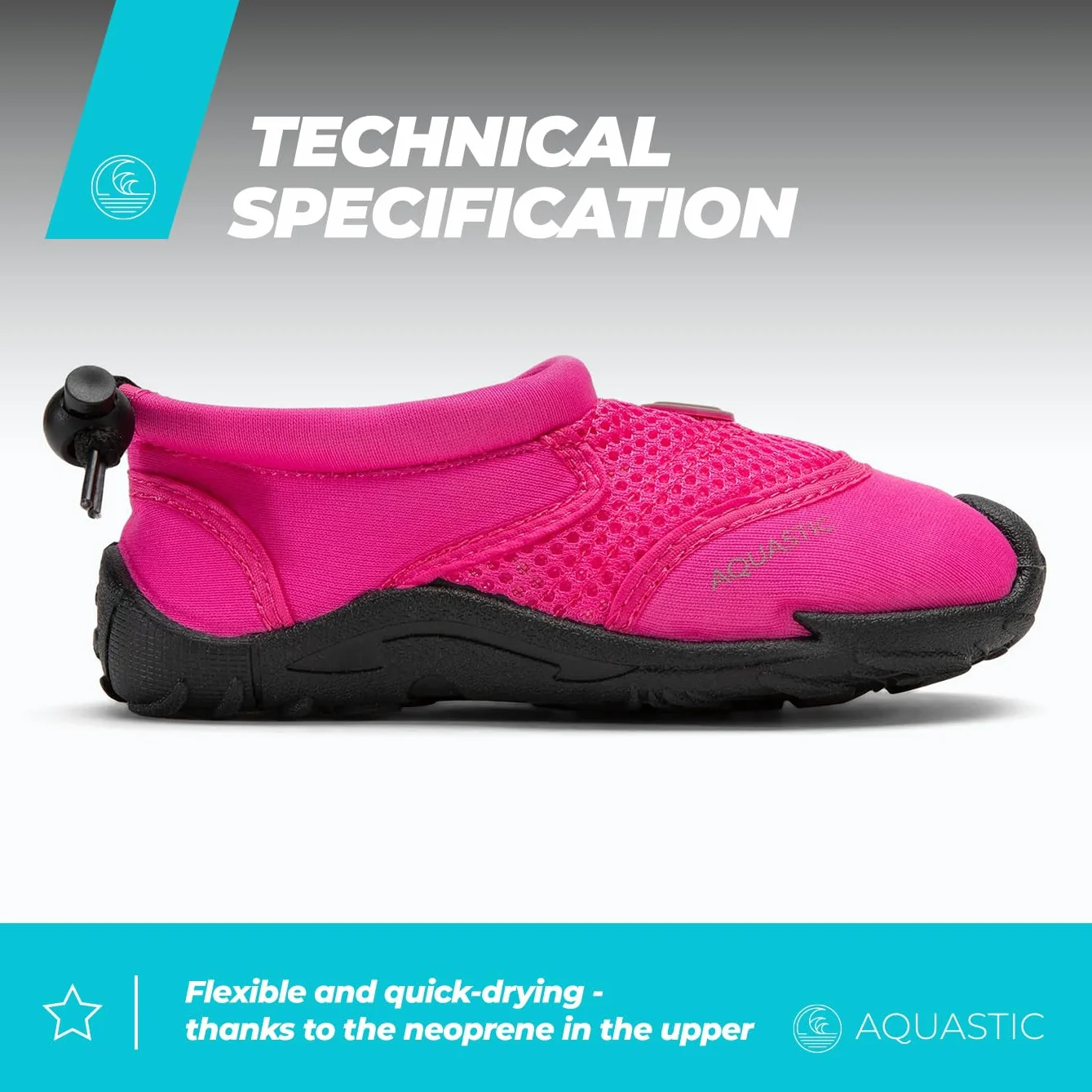 AQUASTIC Scarpe da Scoglio KEA JR Bambini Taglia 26-36 EU Scarpe da Nuoto Slip-On Suola Gomma Antiscivolo TPR Drenaggio Acqua Piscina Spiaggia