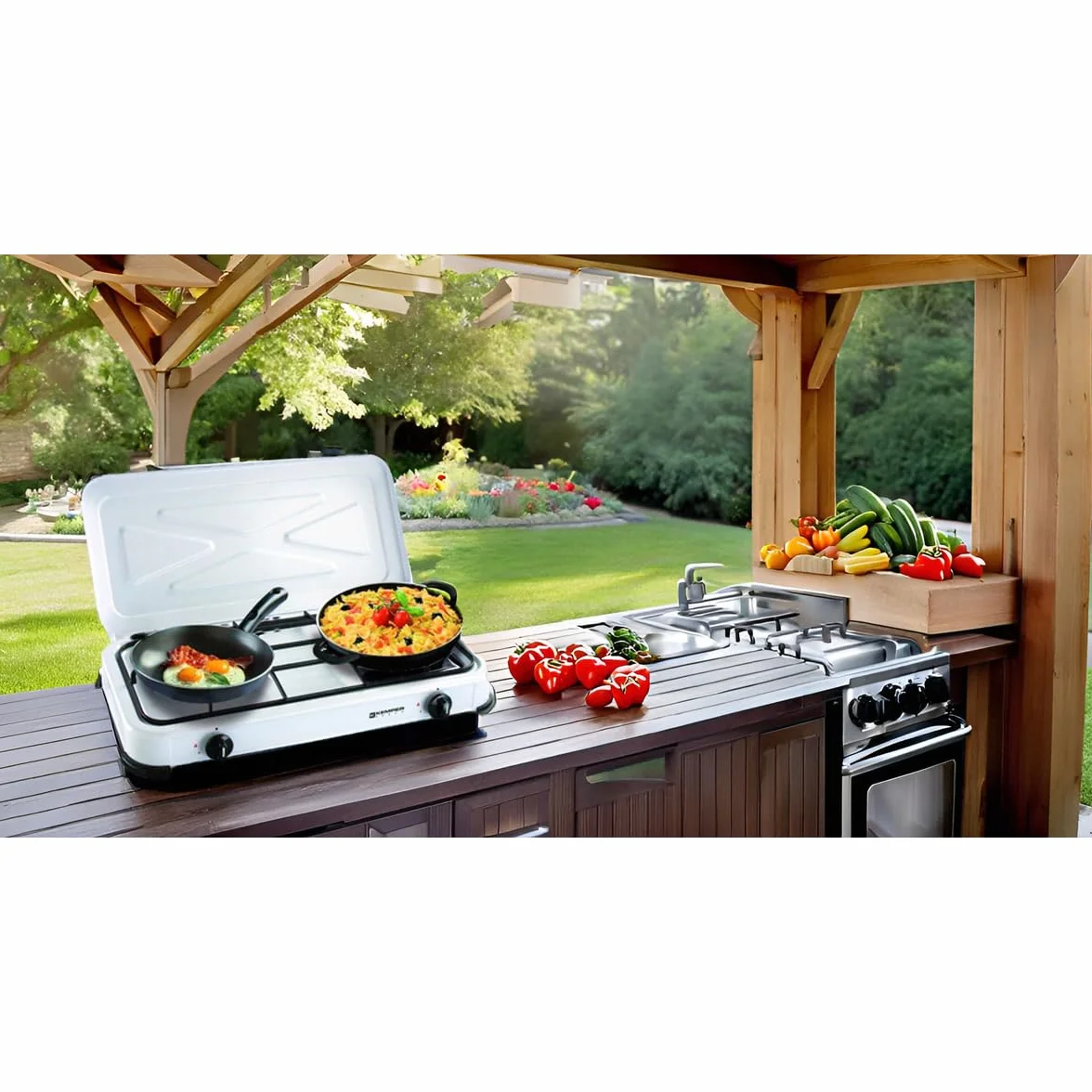 KEMPER Fornello a gas portatile 2 fuochi 2600 W bianco laccato