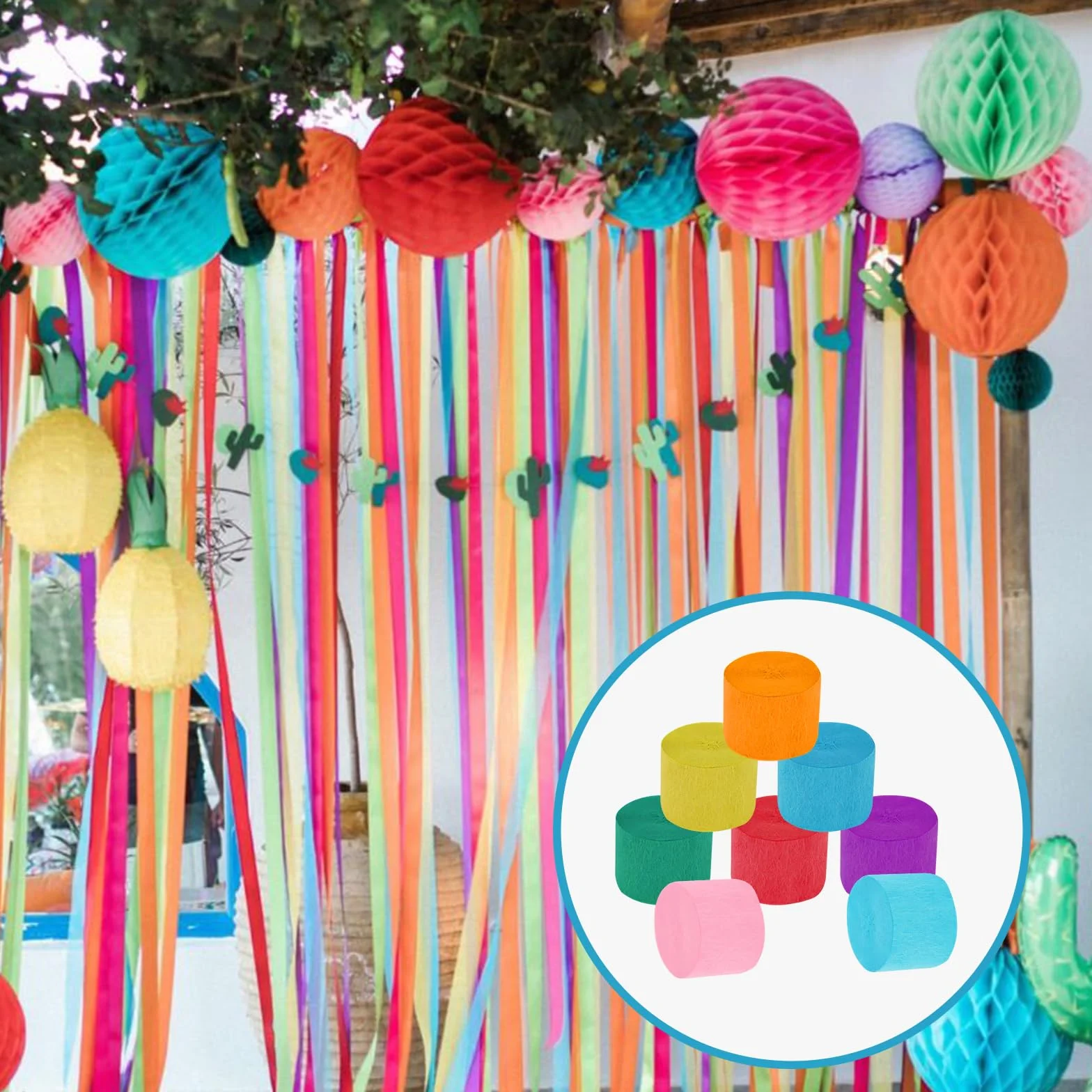 Nastro carta colorato 4,5 cm x 25 m, 8 rotoli, per matrimoni, carnevale, eventi festivi, serpentine e strisce multicolore