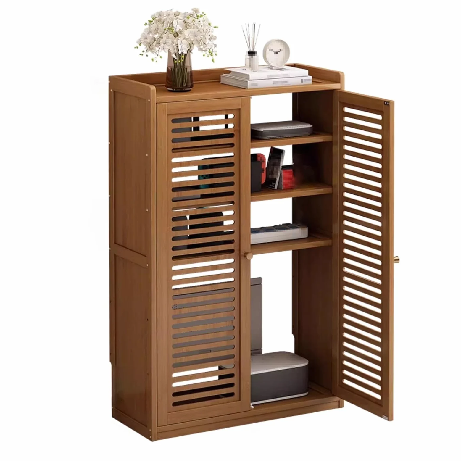 Mobilettos Nascondi Router Materiale di Bambù Addensato Design | Cavo Archiviazione Multipla Armadio per Router in Legno per La Decorazione Della Parete(Brown,59*25*97cm)