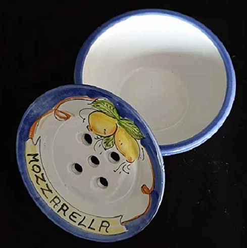 Generico Ciotola Porta Mozzarella in Ceramica di Vietri Dipinta a Mano Decoro Limoni, Diametro 20 cm, Altezza 11 cm, Made in Italy