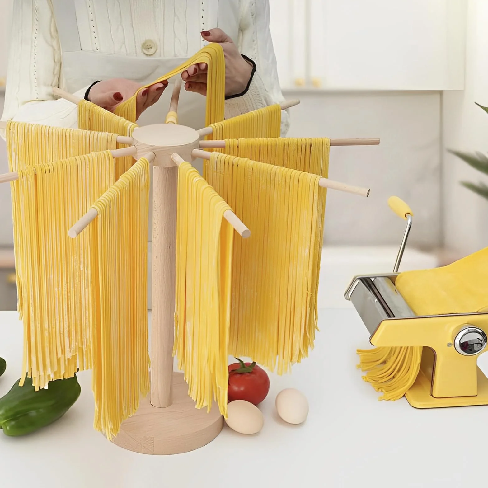 Asciugatrice Per Pasta Con 9 Manici Essiccatore Pasta Fresca, Stendi Pasta Fresca Supporto Per Spaghetti Portatile Per Asciugare Fino A 4,5 Kg Di Pasta Riutilizzabile Per Tagliatelle A Casa