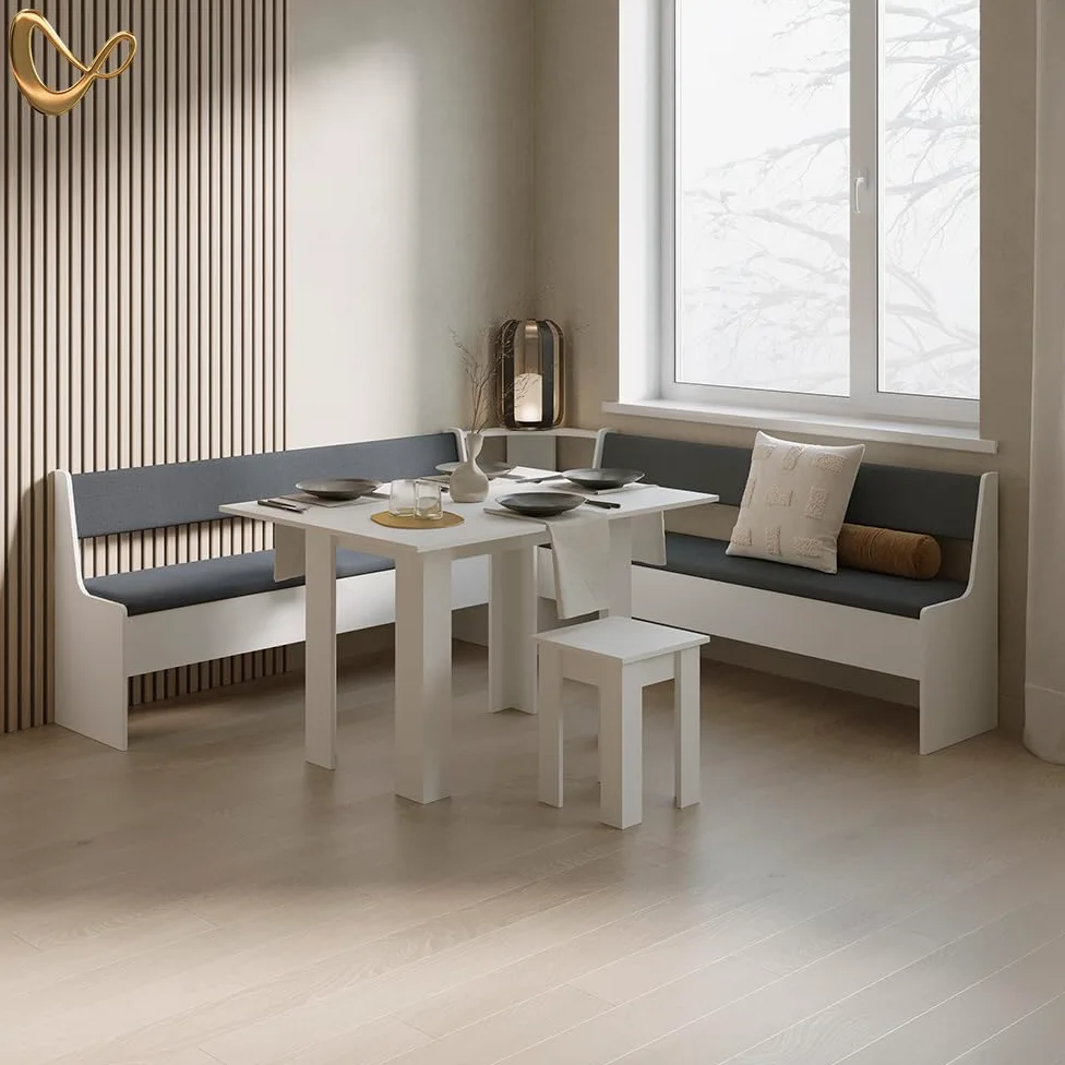 Livinity Panca ad angolo Tiberio, Bianco, 41.5 x 166.6 cm