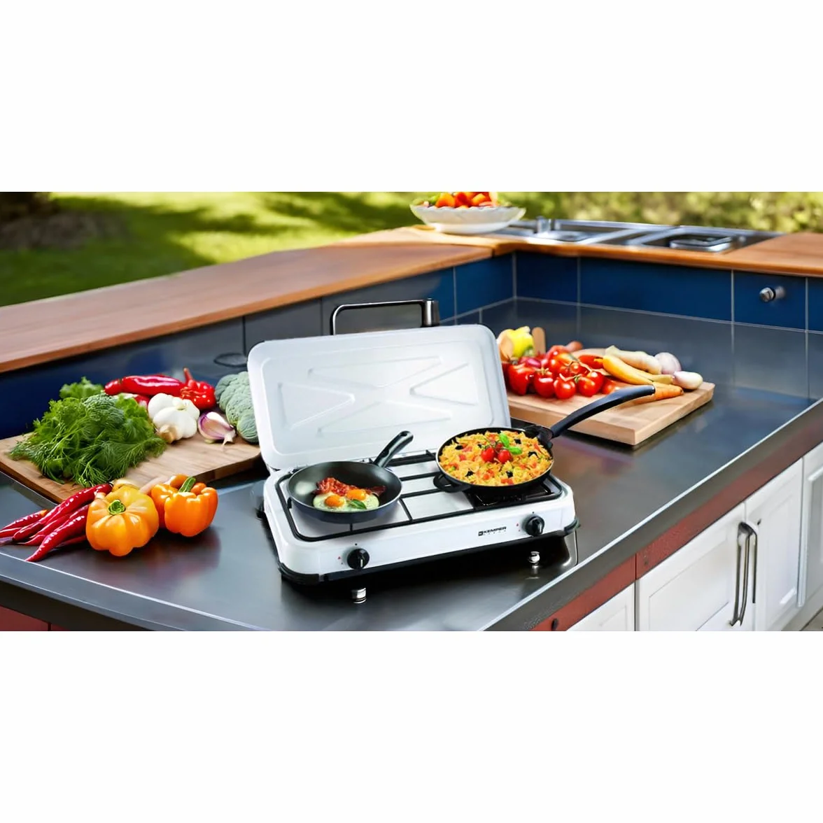 KEMPER Fornello a gas portatile 2 fuochi 2600 W bianco laccato