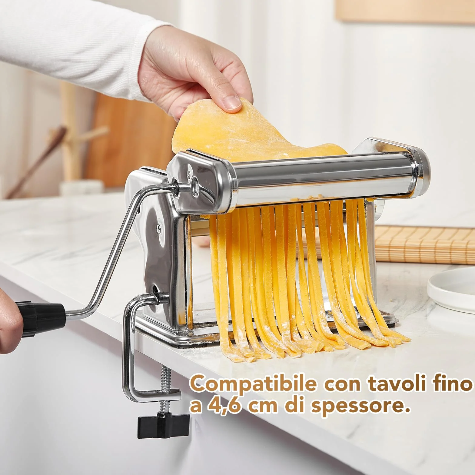 ROSSETTO Macchina per la pasta manuale in acciaio inox 9 spessori regolabili 2 larghezze taglio per lasagne spaghetti fettuccine ravioli