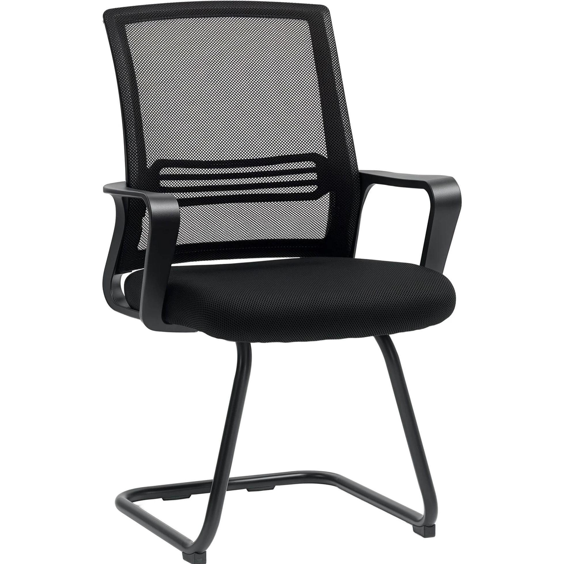 HOMCOM Sedia da ufficio a rete Sedia da ufficio senza rotelle, sedia ergonomica per riunioni con base a slitta, per sale conferenze, camere da letto, aree d'attesa, aree di ricevimento, nera