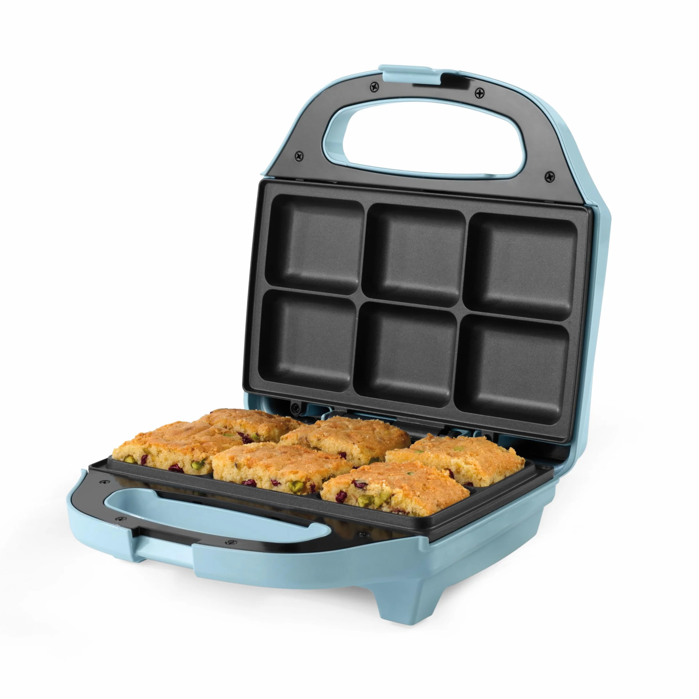 Giles & Posner Macchina per torte – Brownies, Fette di Torta, Flapjack, Piastre Antiaderenti, Facile da Pulire, Compatto, Cottura per Bambini, Controllo Automatico della Temperatura, 750W, Blu