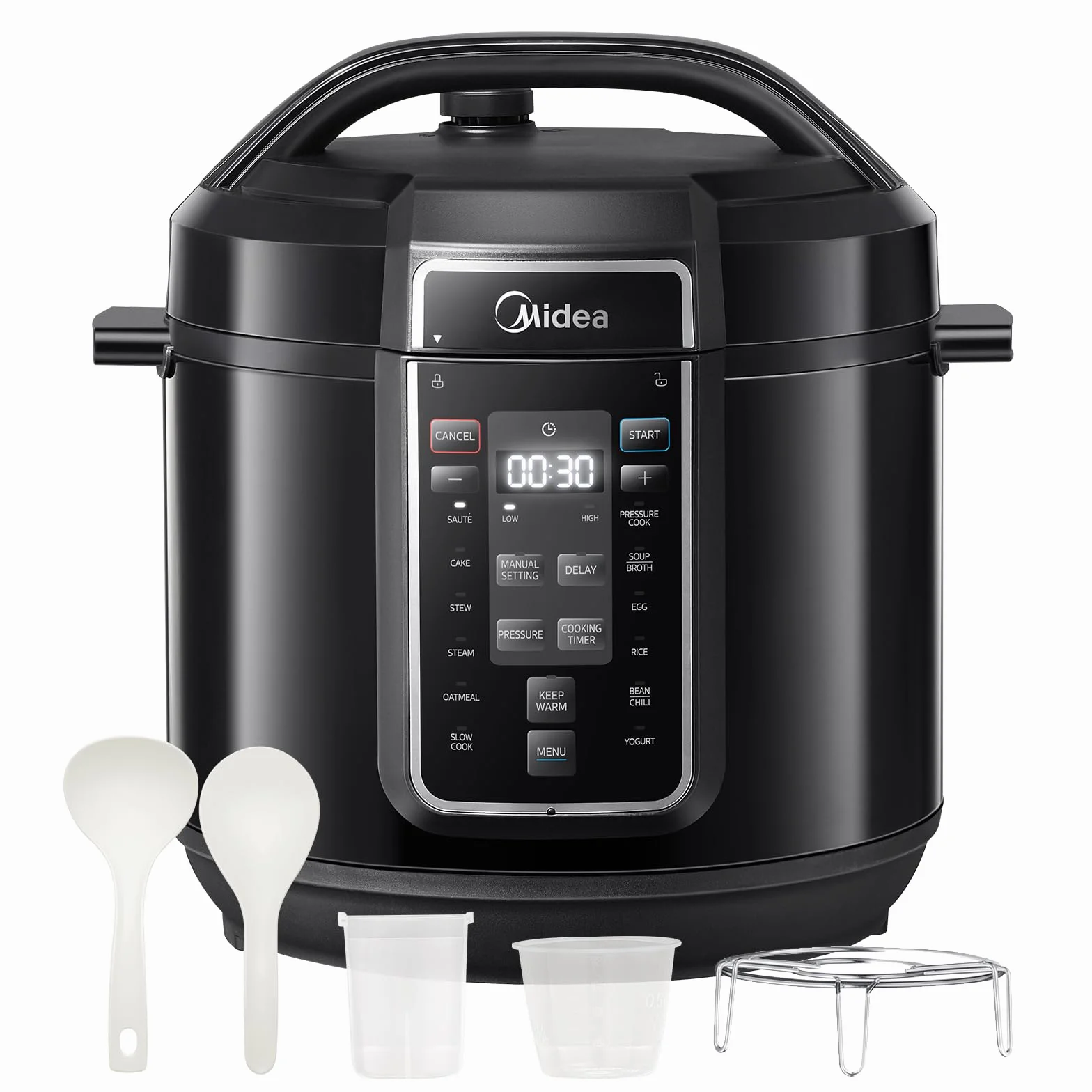 Midea Pentola a pressione elettrica 9 in 1 12 preset multicooker istantaneo antiaderente acciaio inox 8 quarti nero