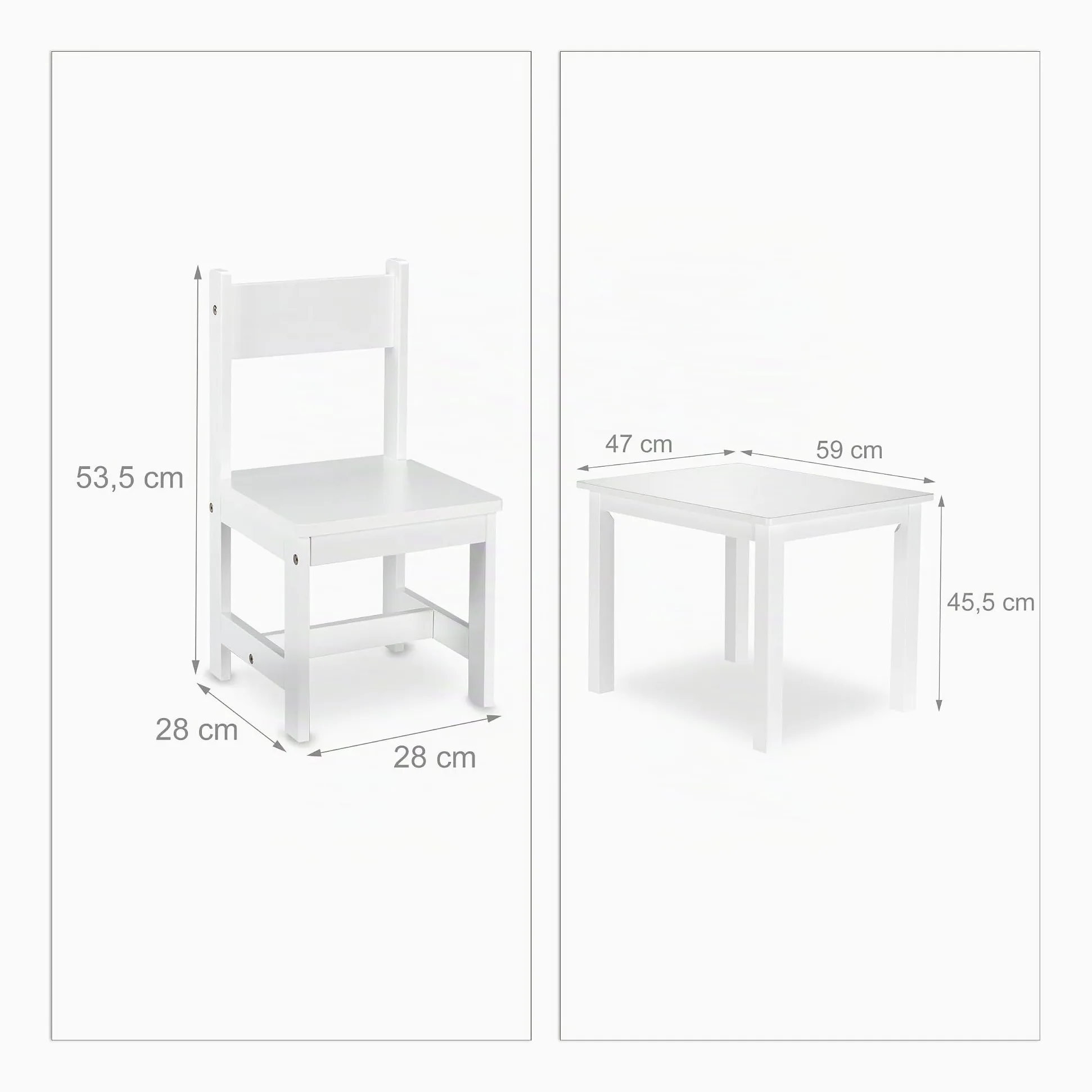 Relaxdays Set Tavolino e Sedie, Tavolo con 2 Sedioline per Bambini, Moderno, Cameretta, Interno, in Legno MDF, Bianco