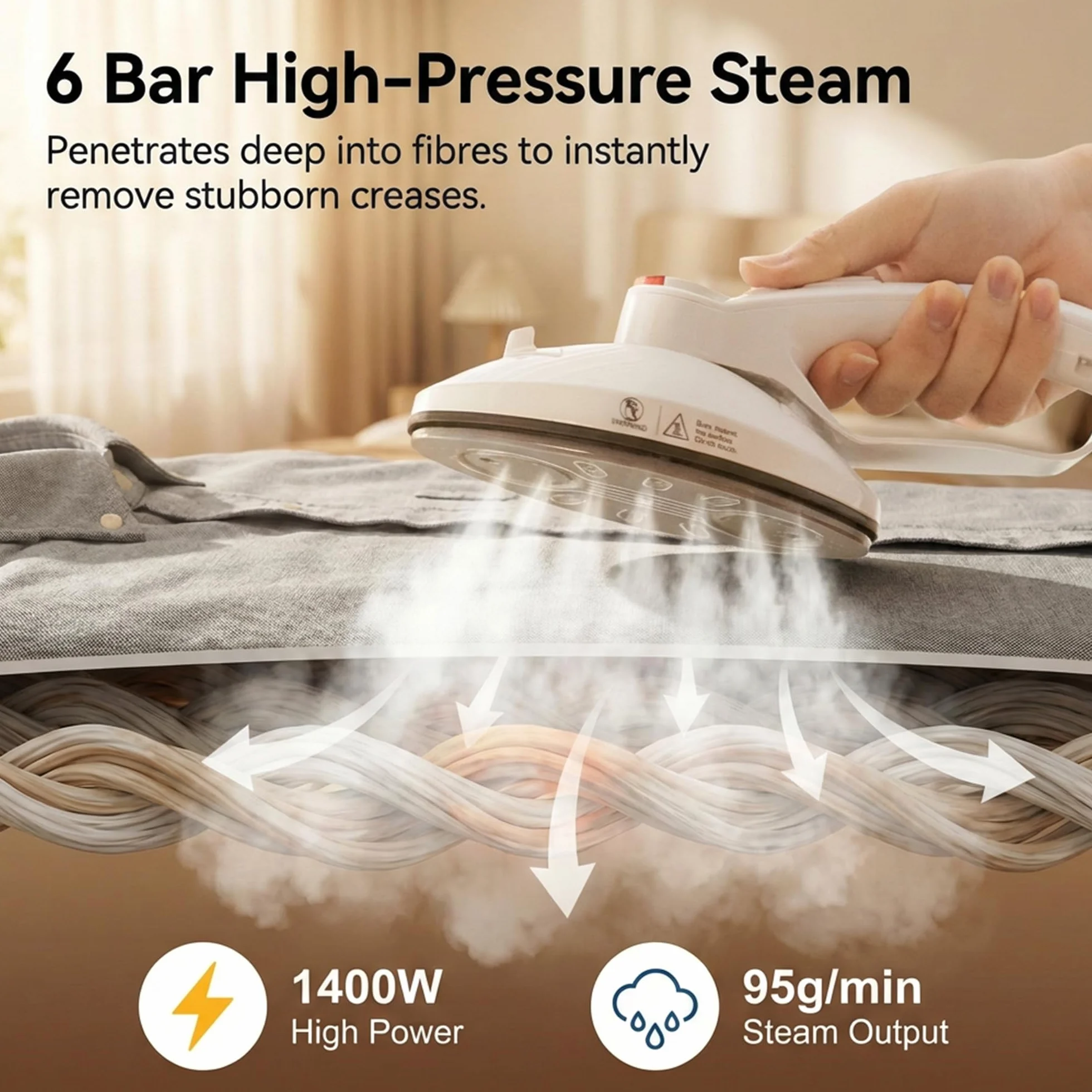Ferro da Stiro Verticale Professionale 1400W 6 Bar 12 Livelli Temperatura Asse Pieghevole Serbatoio 1,6L