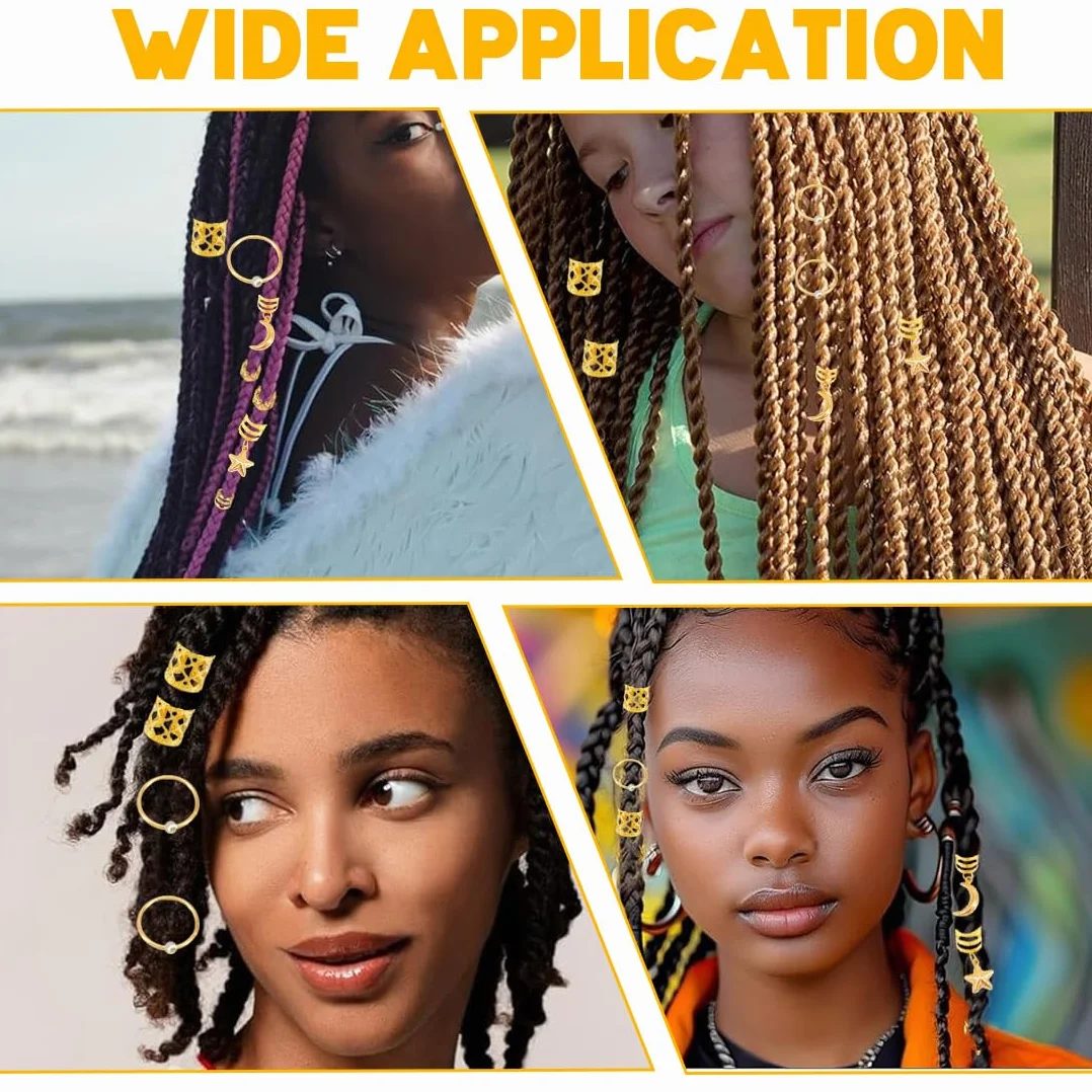 34 Pezzi Gioielli Dreadlocks Trecce Clip, Stelle e Luna Perline Regolabili in Metallo per Festival