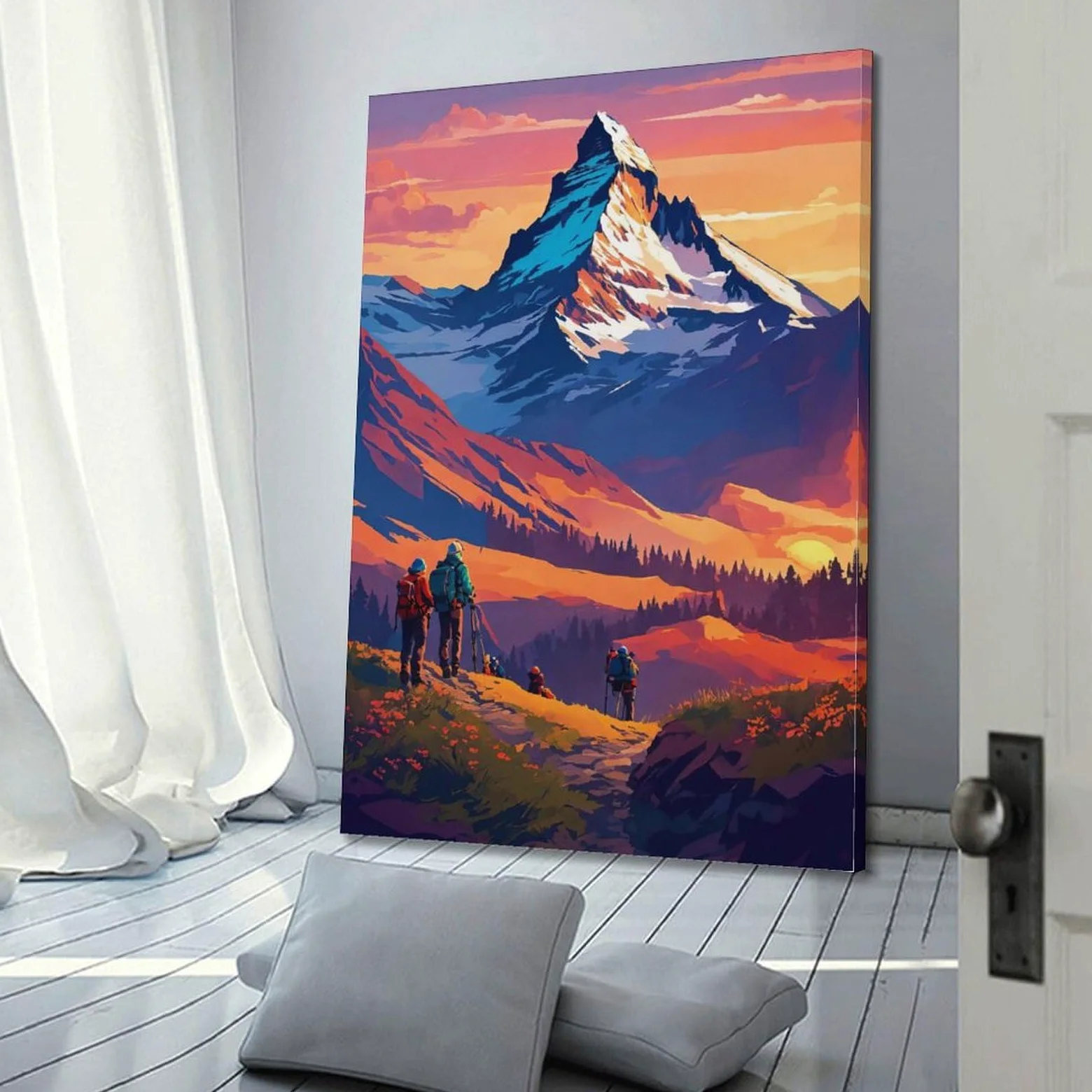 Poster su tela, motivo: sport estremi, alpinismo ed escursionismo, con squadre di avventura, stampa moderna, poster decorativo per camera da letto, per camera da letto, 60 x 90 cm