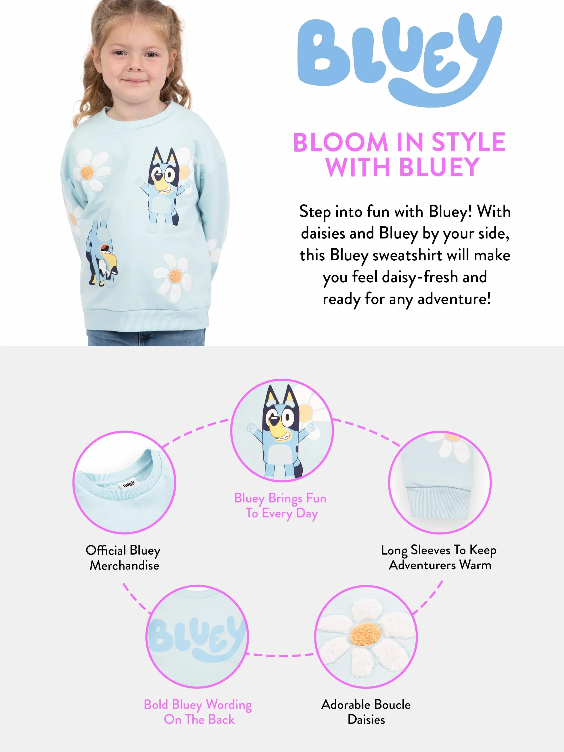 BlueY Felpa Bambina | Felpe Ragazza Cotone | Maglione Bambina Fiore