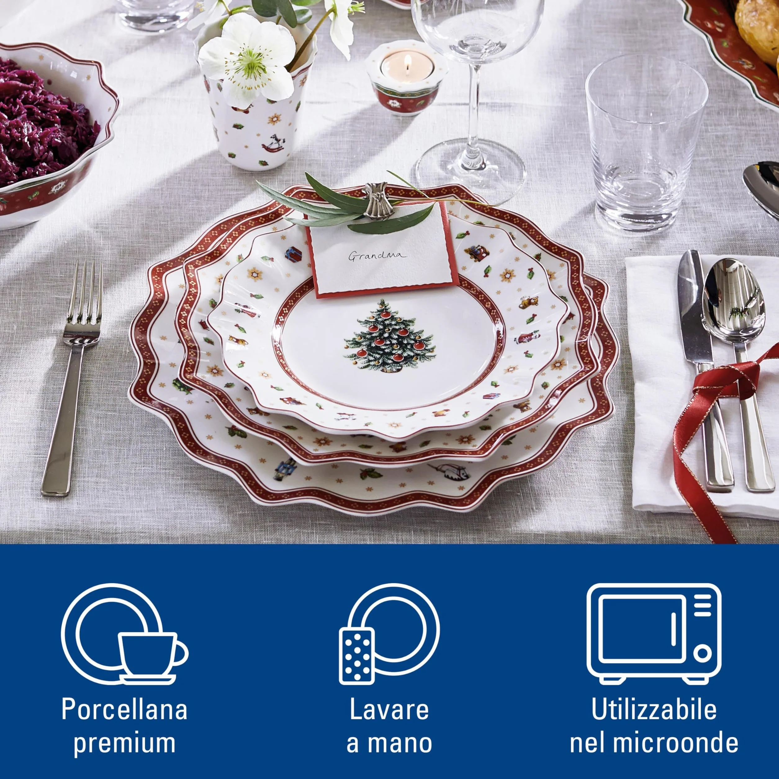 Villeroy & Boch Toy's Delight Piatto Segnaposto Ceramica Rosso Bianco Mikrowellengeeignet Weihnachten