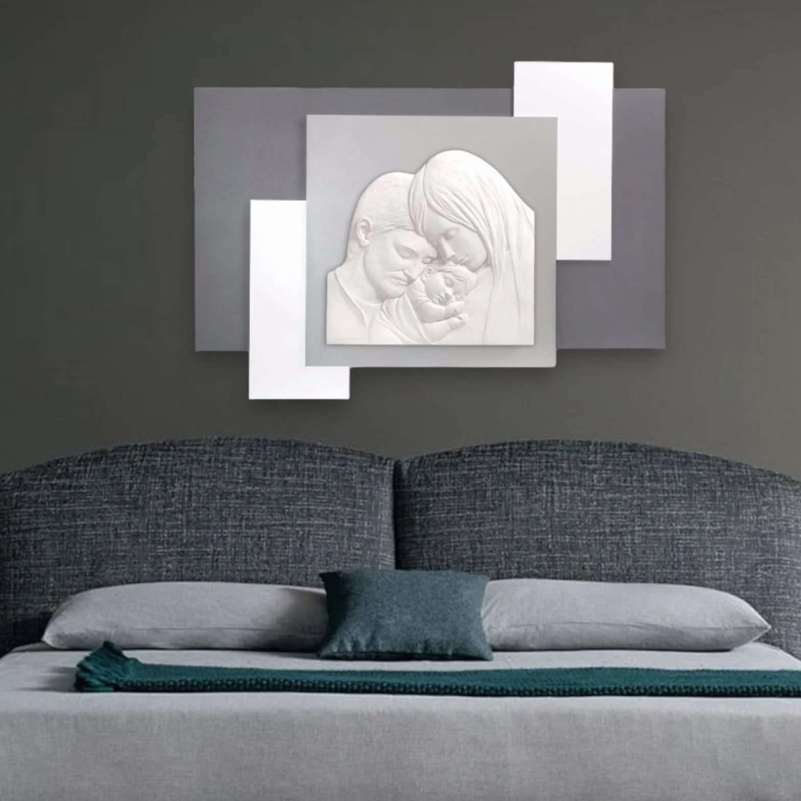 MAZZOLA LUCE Capezzale capoletto Sacra Famiglia marmo grigio bianco Made in Italy
