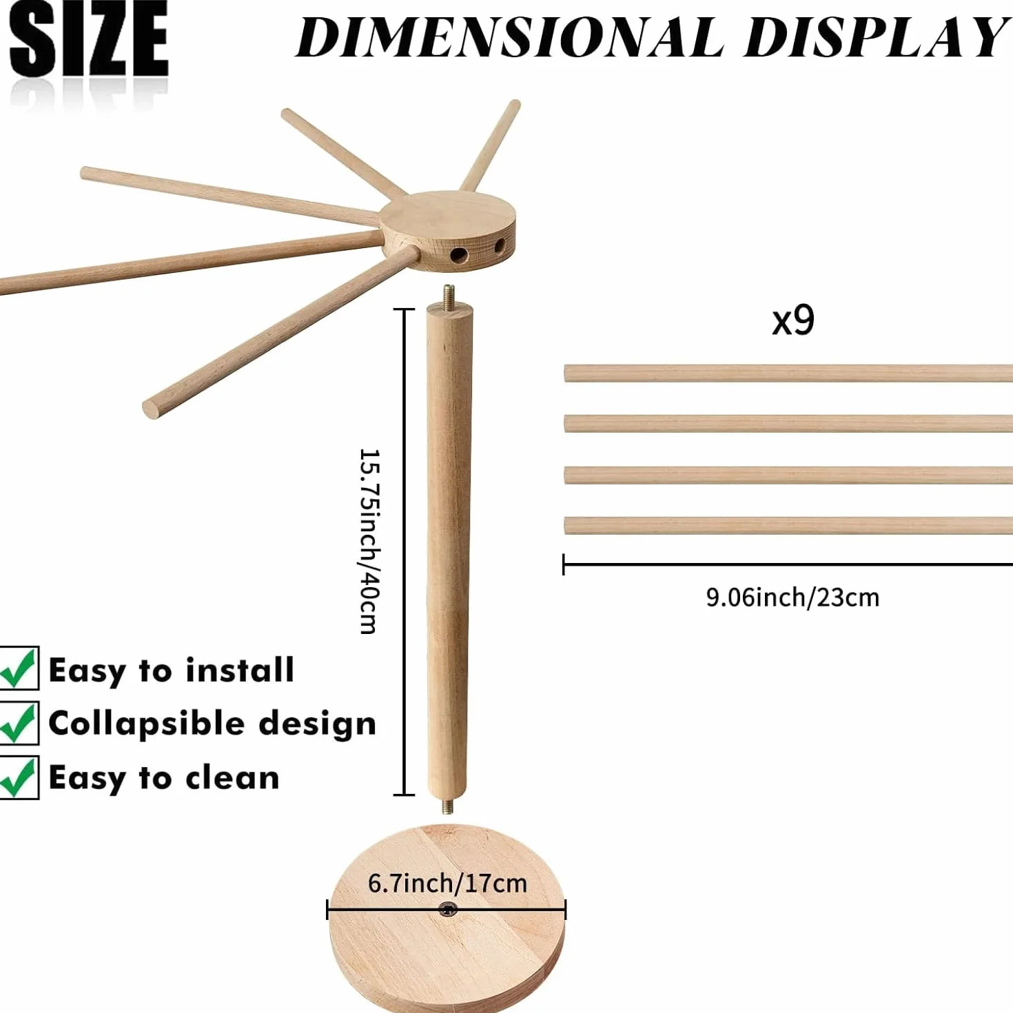Essiccatore per Pasta, Stendino per Pasta, Essiccatoio per Pasta Grande in Legno con 9 Bracci Rimovibili,con Base, Riutilizzabili, per Spaghetti, Altezza 45 cm