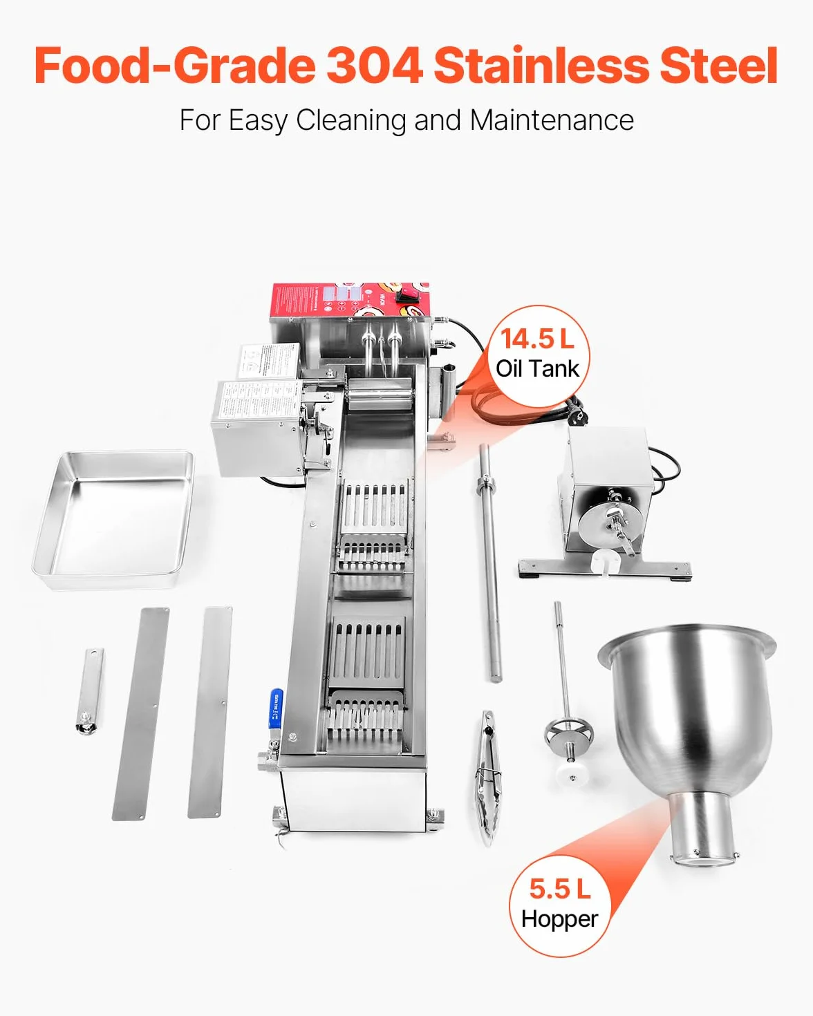 VEVOR Macchina Automatica per Ciambelle, Attrezzatura Commerciale per Ciambelle a 1 Fila, Macchina in Acciaio Inox Intelligente per Ciambelle con Stampi da 3 Dimensioni 90 Pezzi Ogni Ora