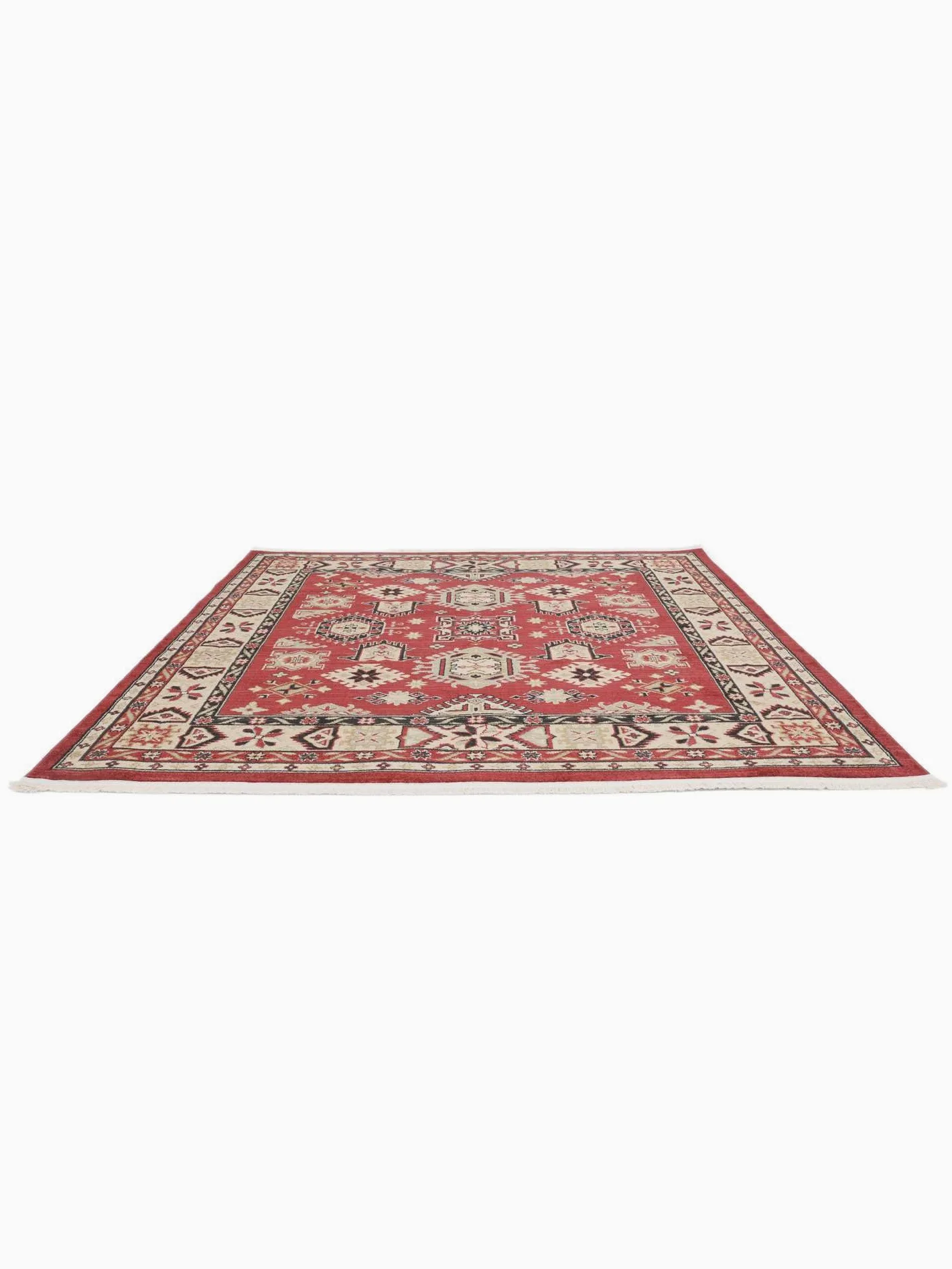 RugVista Shirvan Kazak, Tappeto, Orientali, 200 x cm, Quadrata, Pelo medio, Soggiorno, Sala da pranzo, Camera letto, Lavabile solo a secco, oeko_tex_100, Rosso/Beige