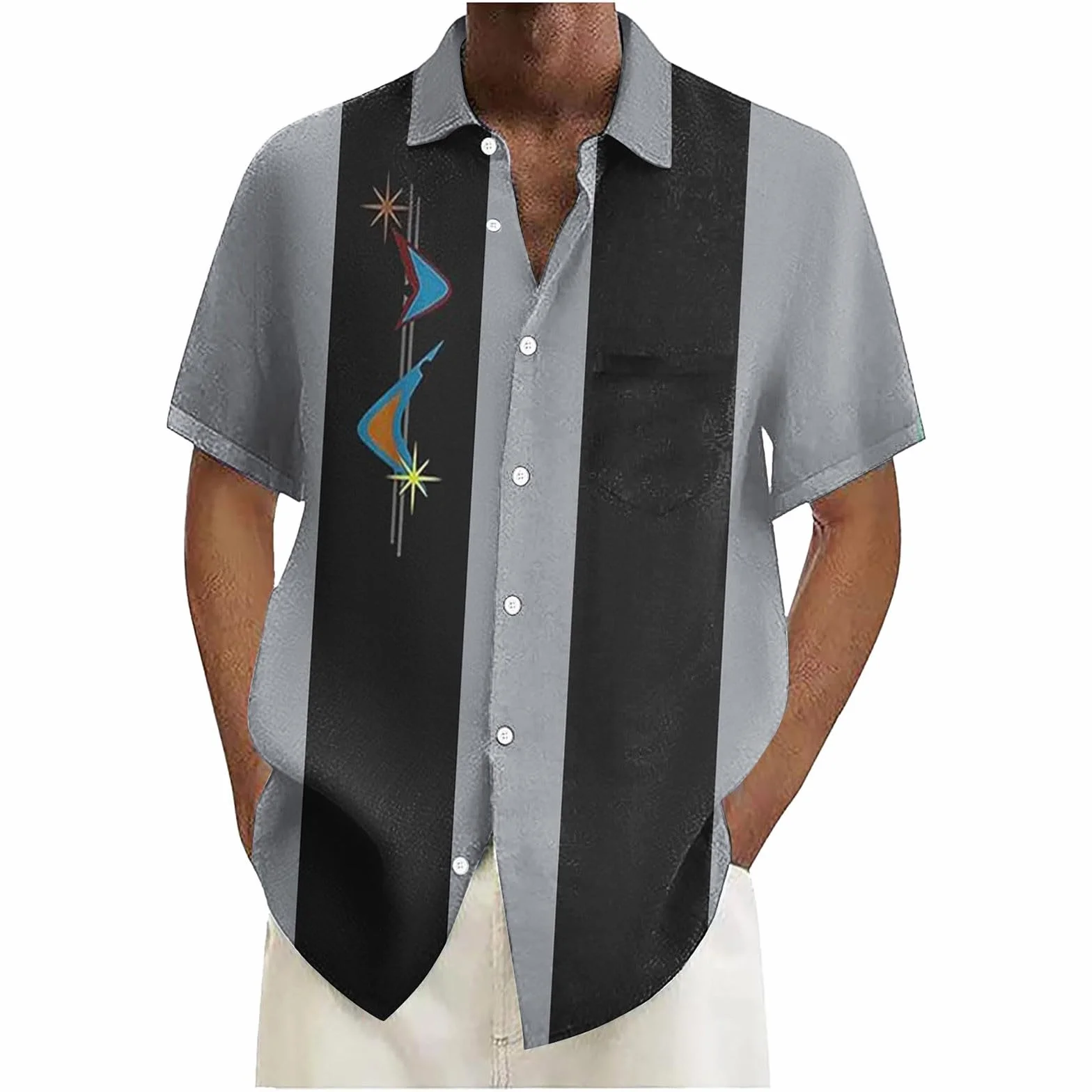 Camicie vintage da uomo bowling a maniche corte anni '50 contrasto blocchi colore estivi