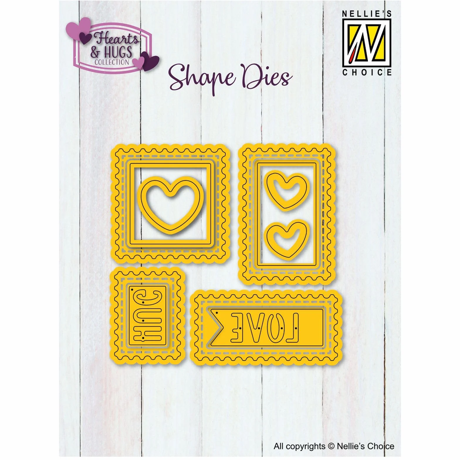 Nellie's Choice - Fustelle da Taglio Shape Dies Francobolli con Cuori – Set di 11 Fustelle da 3 x 3 cm a 4 x 4 cm – Accessori per Fai Da Te e Lavori di Carta con Macchine da Taglio e Embossing