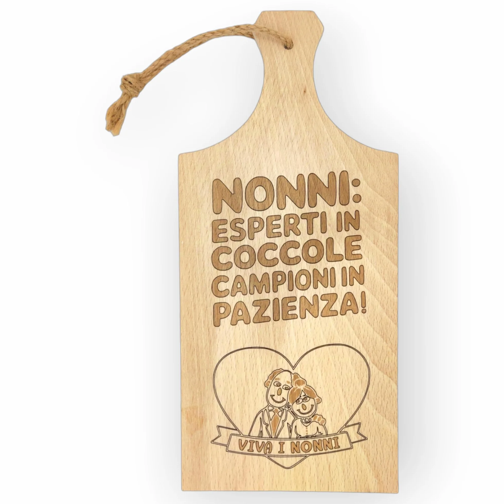 Tagliere Artigianale in Legno di Faggio 30x14 cm con Incisione Laser per Nonni
