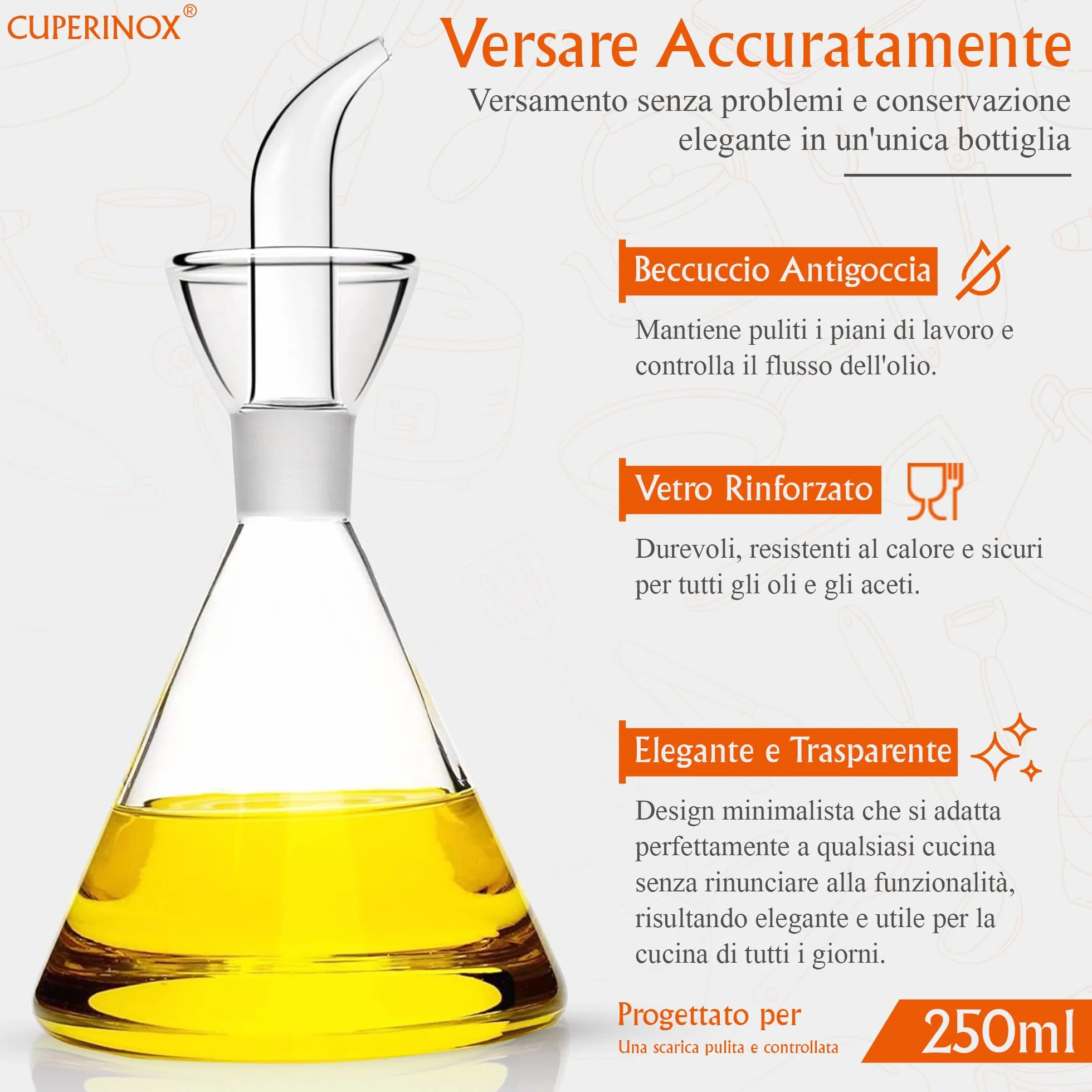 Oliera in Vetro Antigoccia per Olio d'Oliva 250 ml