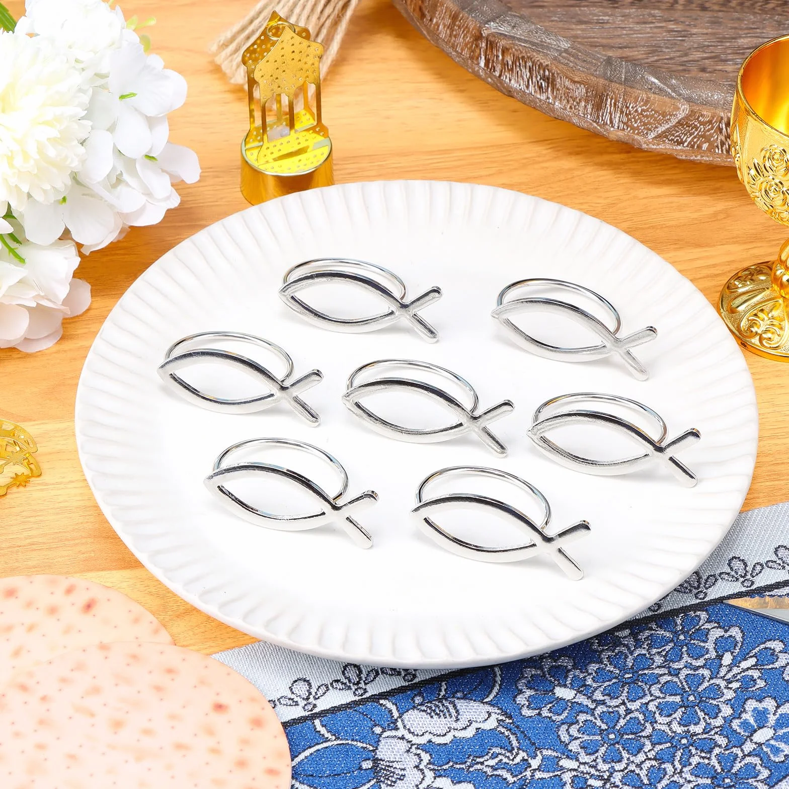 12 pezzi portatovaglioli a forma di pesce, decorazione per la prima comunione, ragazzo, portatovaglioli in metallo, pesce, battesimo, decorazione da tavolo, cresima, decorazione per matrimonio, bel