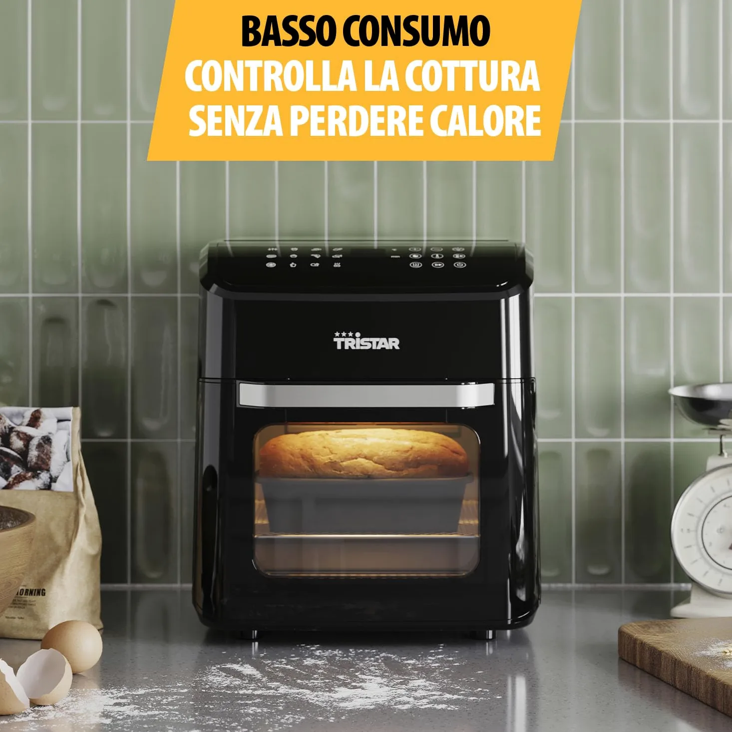 Tristar Friggitrice ad Aria 12 L con Funzione Mini Forno, Airfryer 2 in 1 Ventilato, 12 Programmi, Display Digitale, Finestra, Funzione Shake, Senza BPA, 1800 W, FR-9065