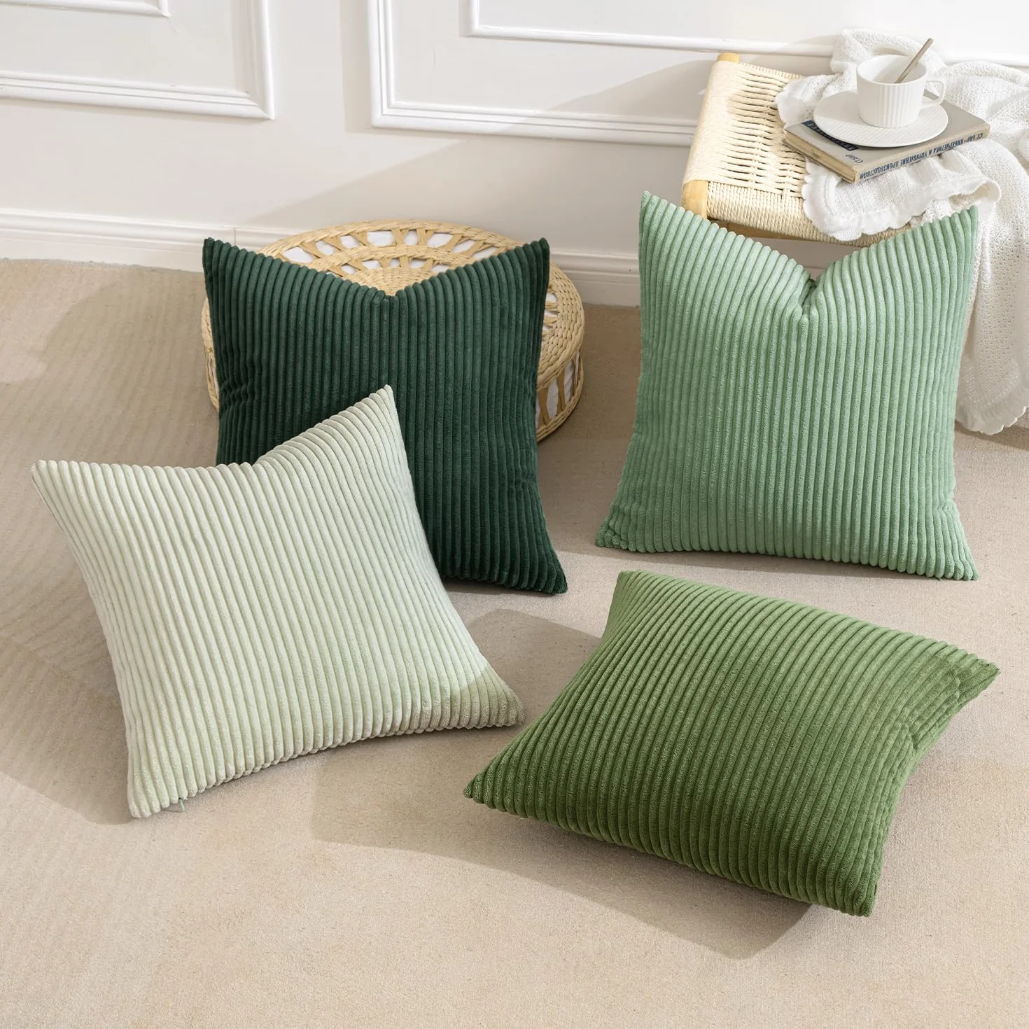 MIULEE Confezione da 4 Federa in velluto Federe per Cuscini Morbide Fodere per Cuscino Decorativi Quadrati Morbide Copricuscini 40x40 CM Serie Forest Green