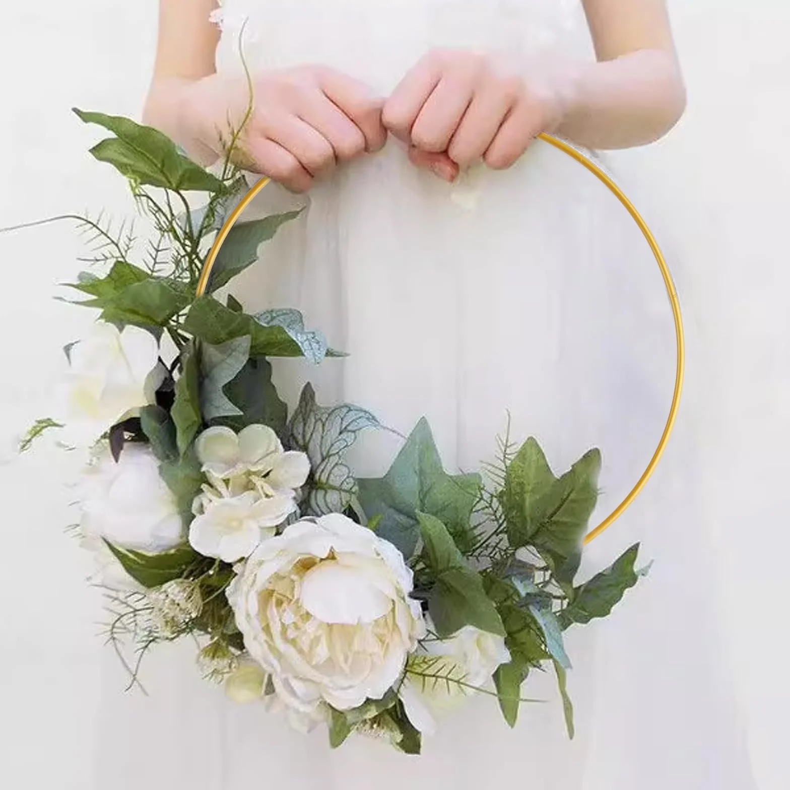 Anelli acchiappasogni dorati 20 cm metallo con supporto legno per decorazione macramè ghirlande matrimonio