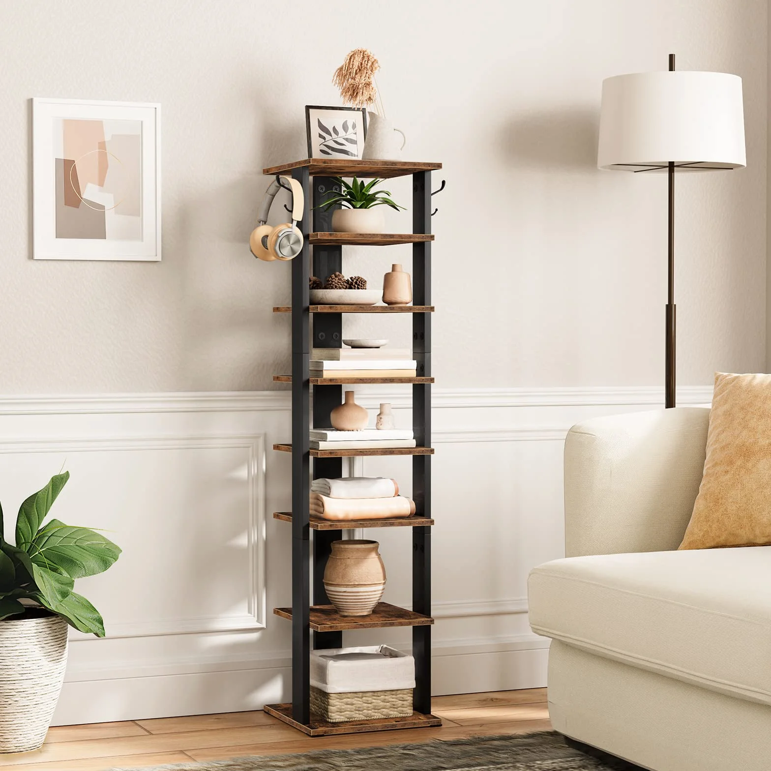 HOOBRO Scarpiera a 8 Livelli, Scaffale Portascarpe Stretta con 2 Ganci, fino a 10 paia, per Ingresso