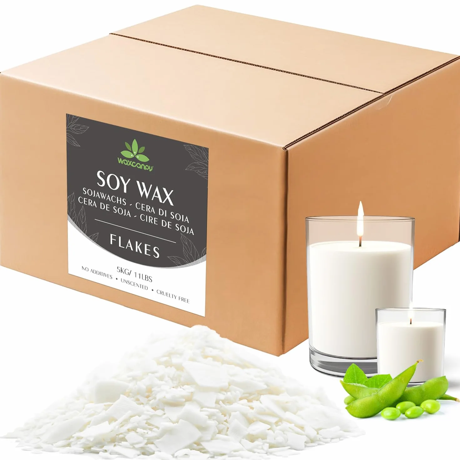 Cera di Soia per Candele 5kg, Cera Naturale Vegetale Fai da Te, Punto di Fusione Basso