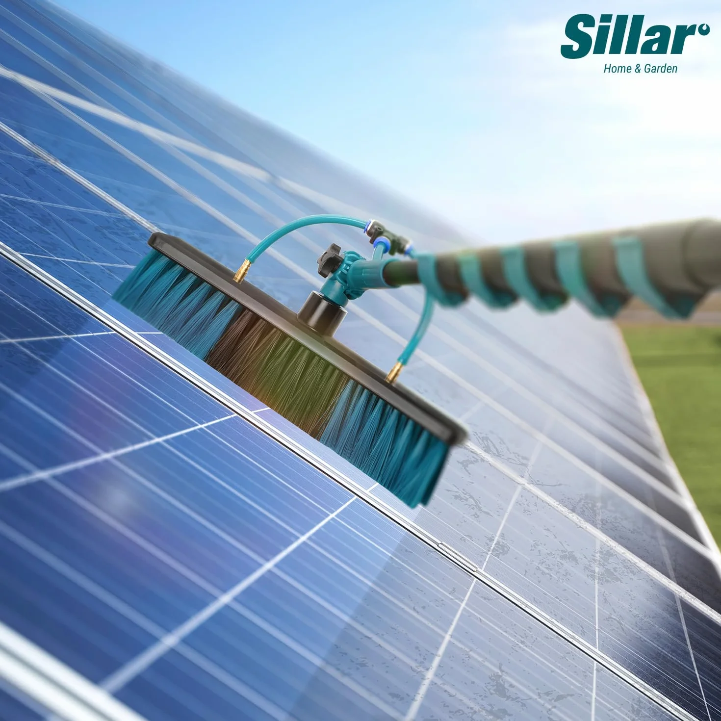 Sillar Scopa telescopica con Tubo Acqua, Estensibile 3,95 Metri, Contenitore detergente, Pulizia Pannelli fotovoltaici, Lavaggio di Camion, Auto, finestre, Poster di Negozi, imbarcazioni, Versatilità