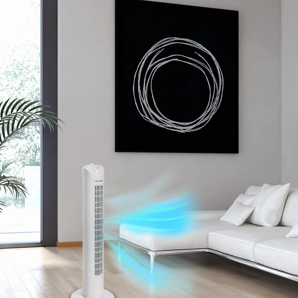 Innoliving Ventilatore a Torretta 3 Velocità INN-504 con Timer 120 Minuti, Ventilatore a Colonna con Oscillazione Automatica 90°, Potenza 45W, Altezza 78cm, Ventilatore a Torre Efficiente e Silenzioso