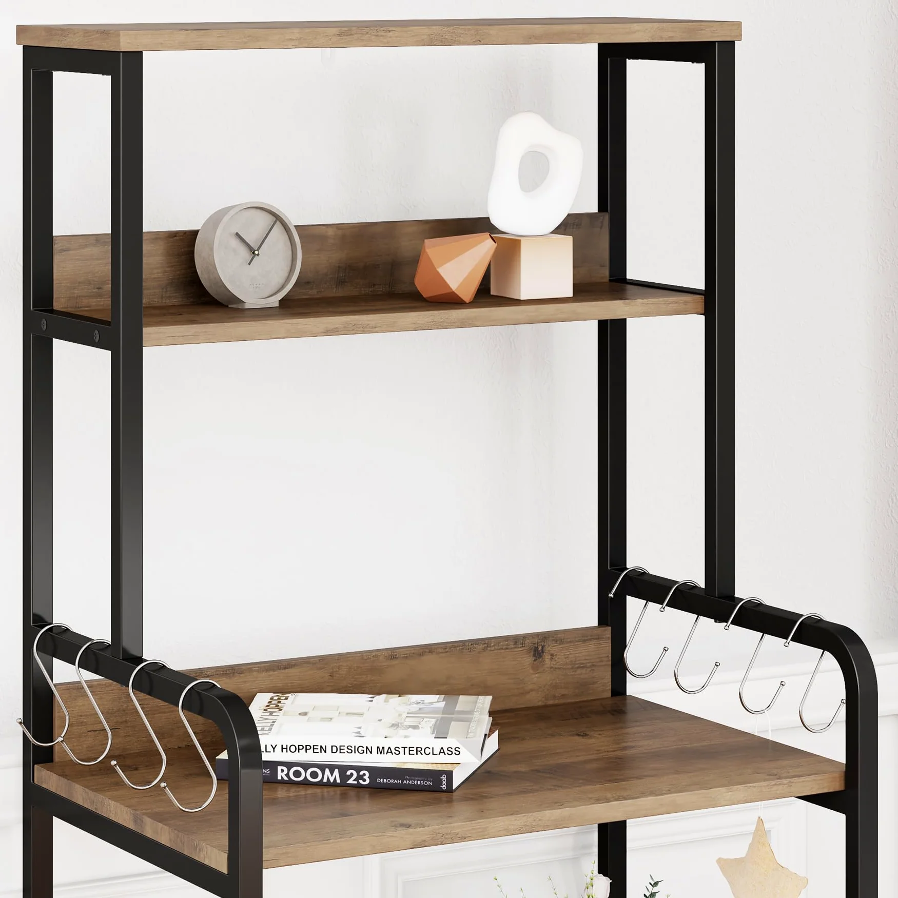 HOCSOK Scaffale da Cucina, Armadio da Cucina, Mobile per Microonde con 2 Ante, 4 Scaffale e 8 Ganci, Mobile Ausiliario per Stoviglie, Spezie, Legno, 60x40x149cm, Antico