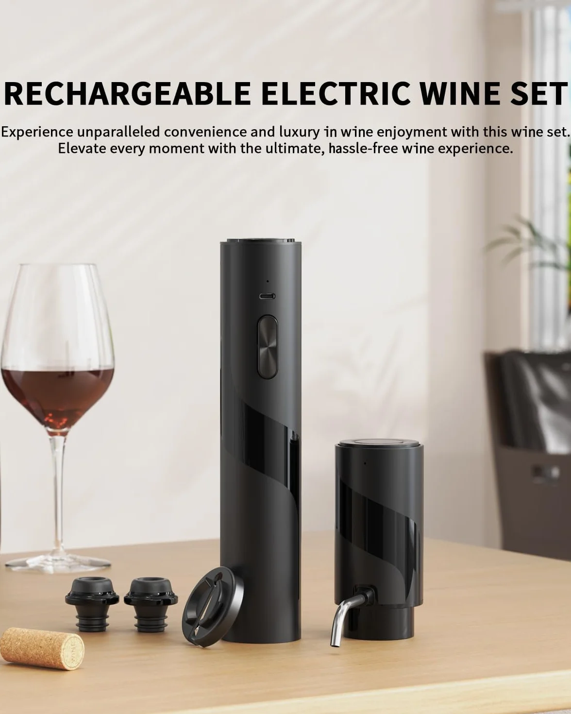 CIRCLE JOY Cavatappi Elettrico Set regalo, Apribottiglie Ricaricabile 2 in 1, Aeratore Versatore Vino, Tappi a vuoto USB