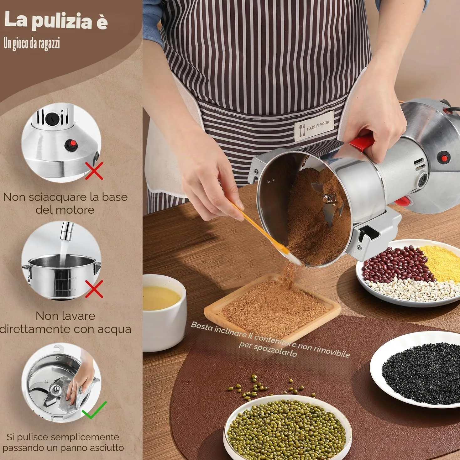 Moongiantgo Mulino Elettrico per Cereali 500g Acciaio Inossidabile, 2500W 36000RPM Motore Commerciale & Rettifica Superfine 30s, Protezione da Sovraccarico & Open-Cover-Stop, Per Grano, Spezie, Ecc.