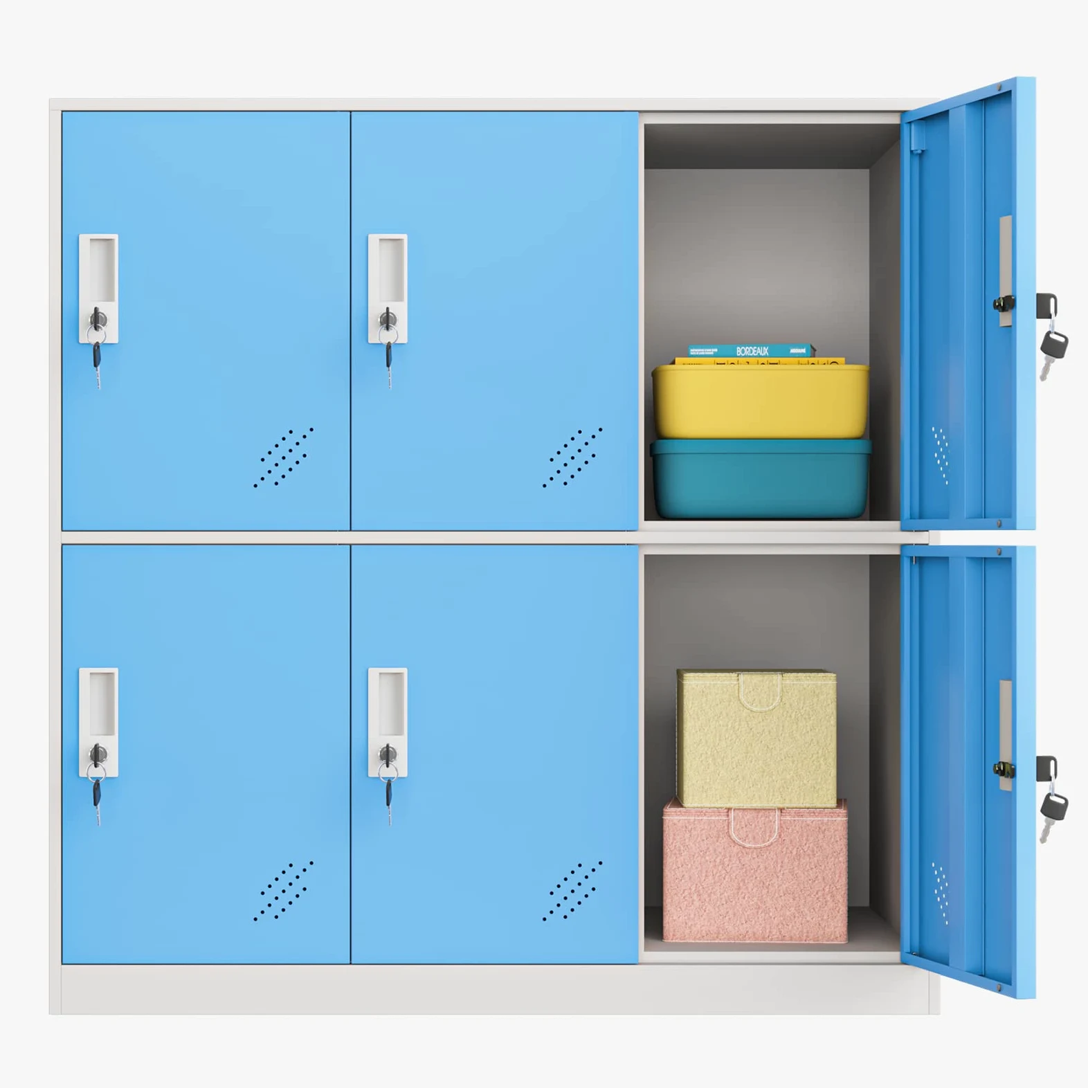 Armadietto in metallo a 9 ante, per salotto e scuola, per la casa, per ragazzi, stanza da letto e ufficio, con serratura, per vestiti, colore bianco, metallo, Blue, 6D