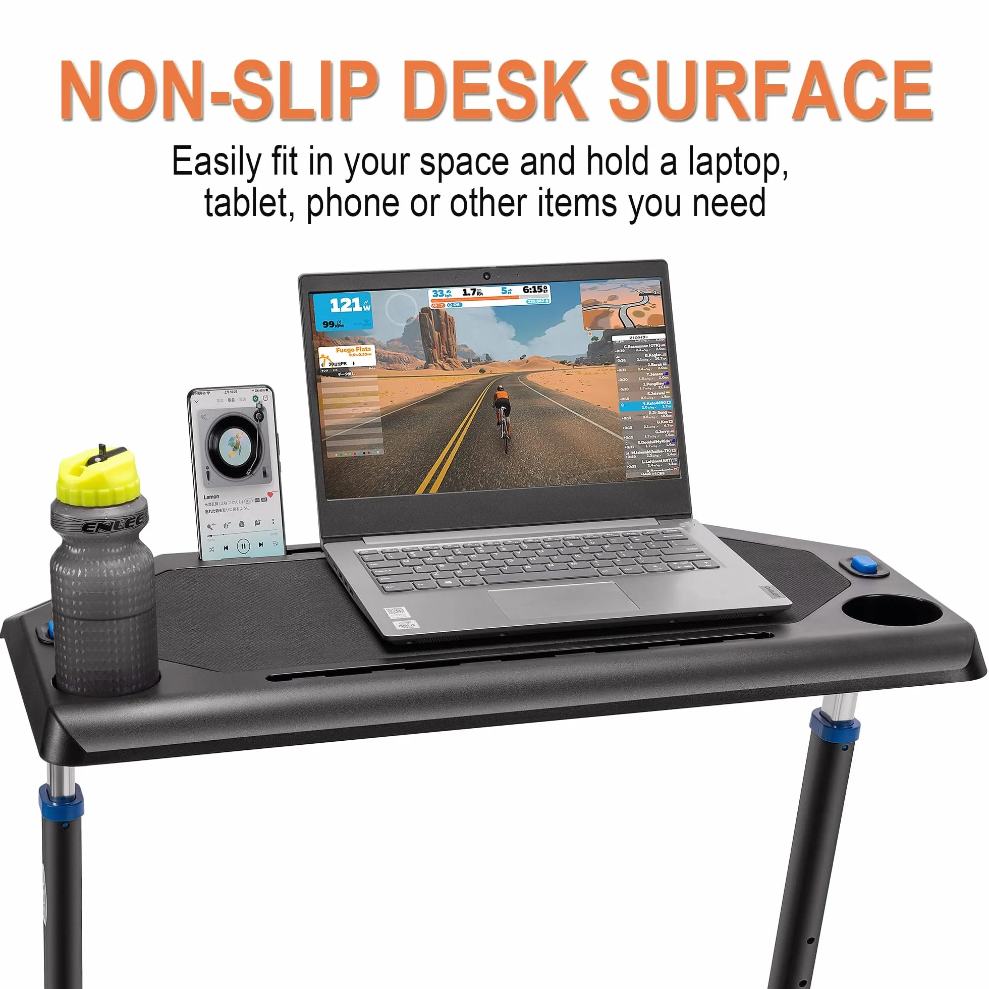 CXWXC Scrivania da allenamento per interni, supporto per computer regolabile in altezza con superficie antiscivolo, tavolo portatile per allenamento da bicicletta, tavolo fitness con ruote bloccabili