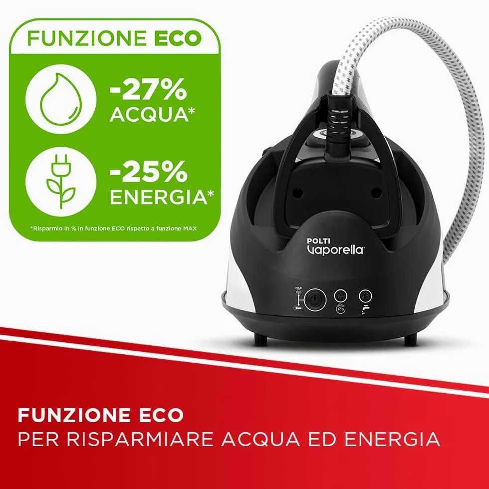 Polti Vaporella Simply VS20.20, Ferro da Stiro Generatore di Vapore, Serbatoio Estraibile 1,5 L, Pressione Pompa 6,5 Bar, Potenza 2200 W, Funzione ECO, Bianco e Nero