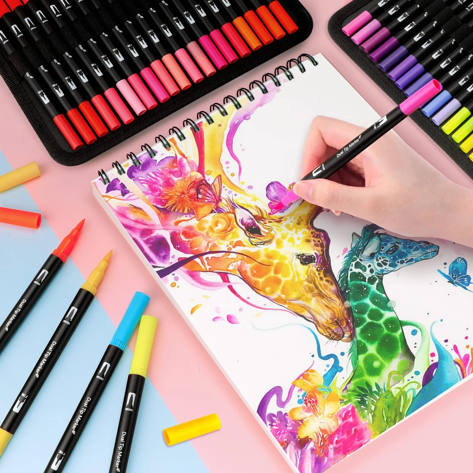 Pennarelli lettering 120 colori, punte pennello e doppia sottile, kit acquerellabili professionali