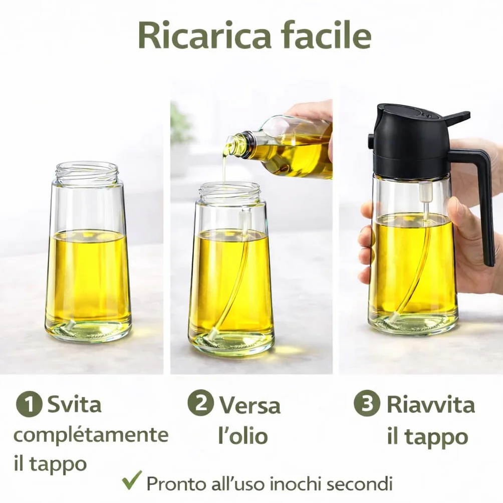 Spruzzino Olio Vetro 470 ml Cucina – Spray Dosatore Olio e Aceto Nebulizzazione Fine Antispreco
