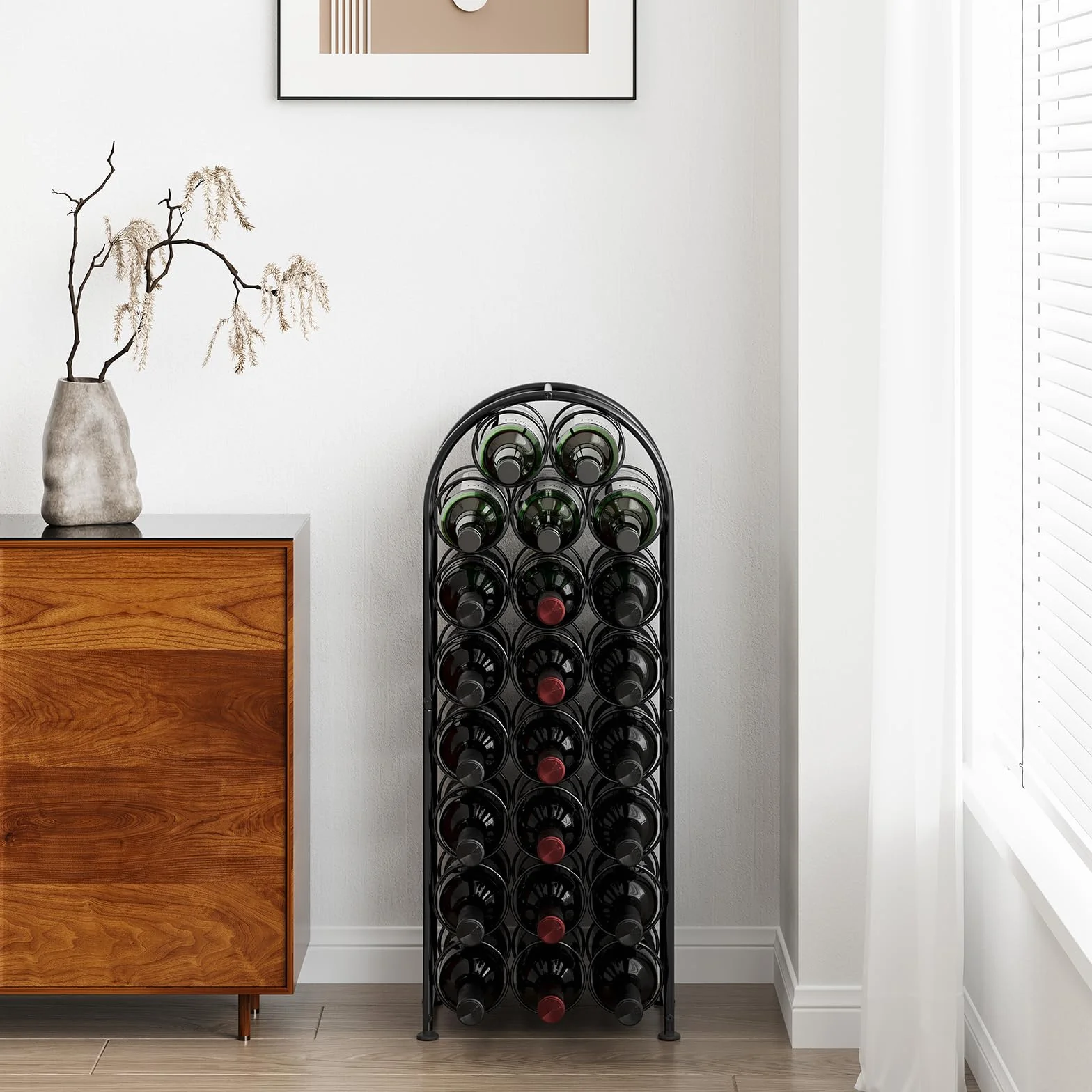 EasyPAG Porta Bottiglie di Vino da Terra per 23 Bottiglie Metallo,Portabottiglie da Pavimento,Portavino Autoportante per Casa & Cucina,Nero