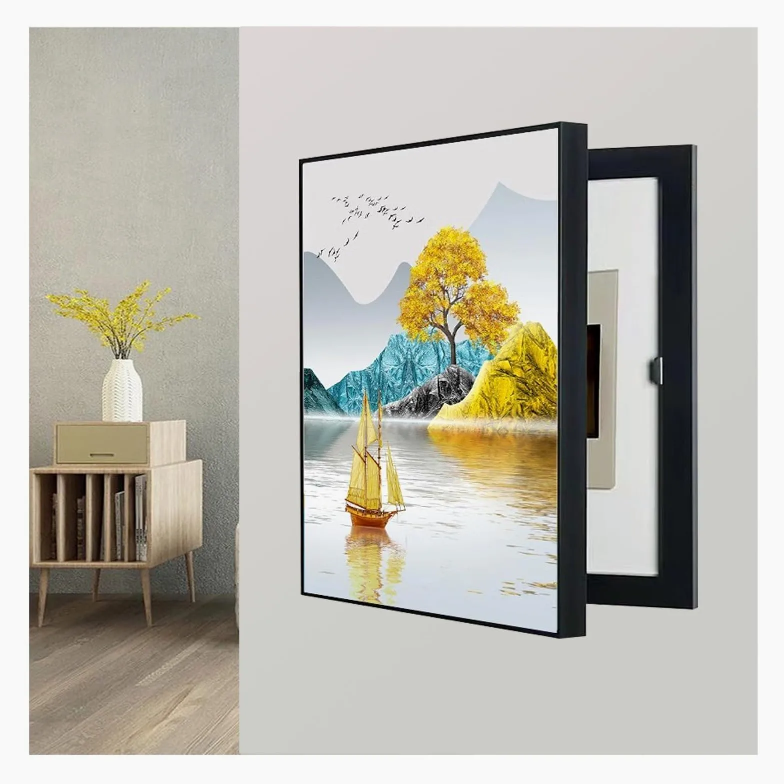 Copertura del Quadro Elettrico Decorativa, Dipinti Decorativi Che Bloccano Le Pareti, per la Decorazione Murale Hotel Fai da Te (B,45x55cm)
