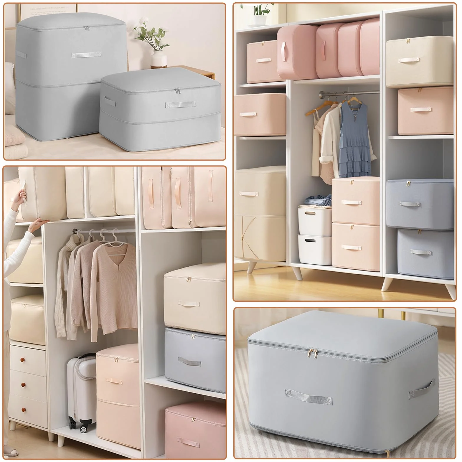 Scatole per Vestiti Con Cerniera 60L, Conservazione e Organizzazione, Portaoggetti Con Manico Rinforzato per Piumini, Cuscini, Biancheria da Letto, Coperta