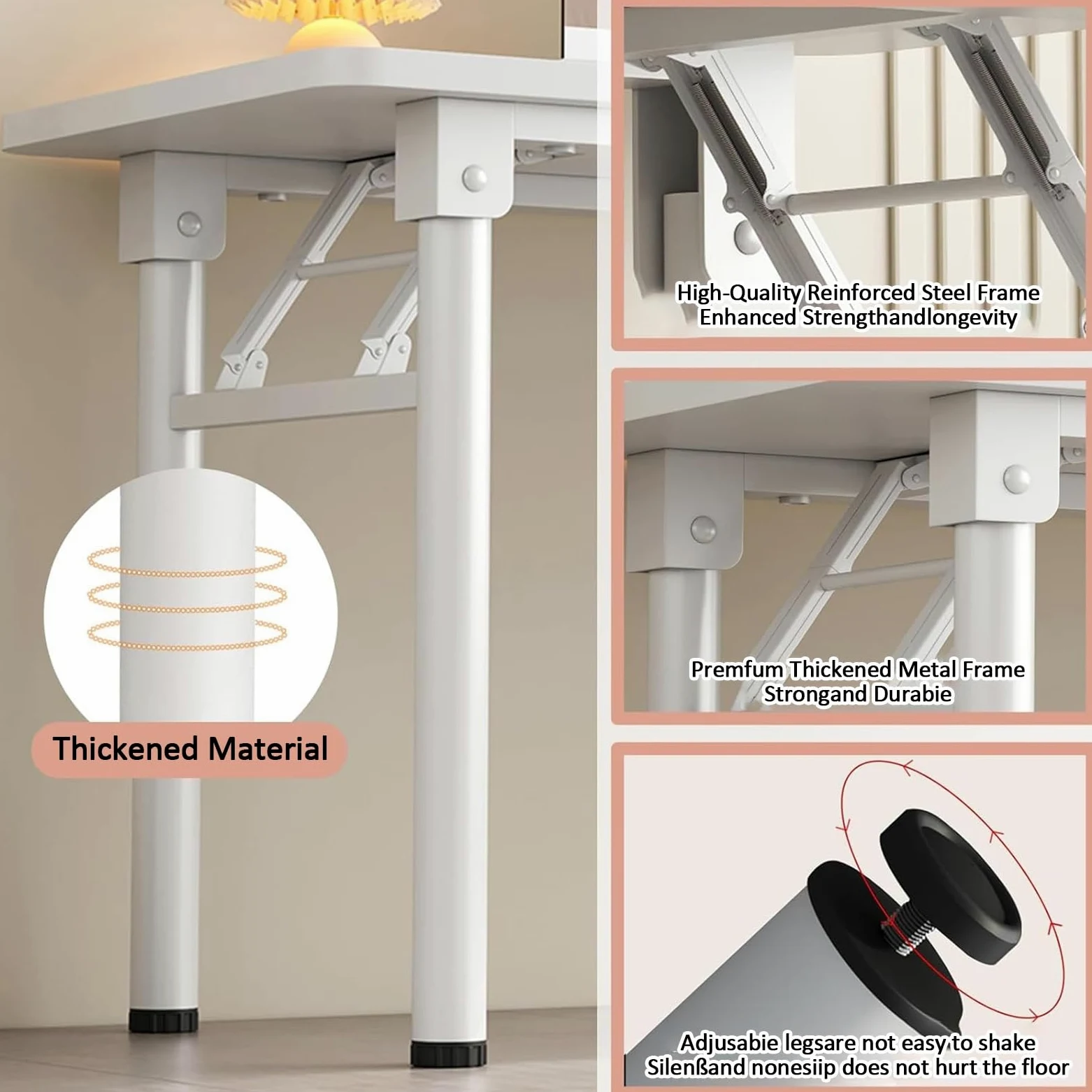 Tavoli Pieghevoli Per Sale Conferenze, Scrivania Mobile, Tavoli da Lavoro con Struttura in Metallo, Study Table con Doppio Ripiano per Piccoli Spazi, Senza Montaggio Richiesto(Beige,120x40x75cm/47x16x