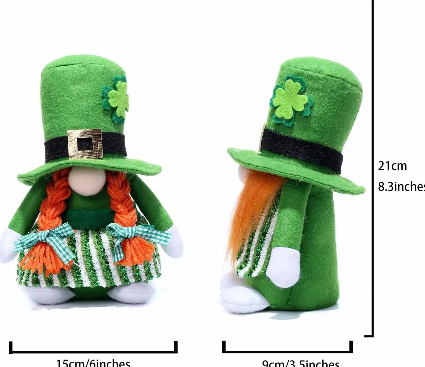 Generico Gnomo di peluche San & San Patrizio, cappello a quadrifoglio, vestiti verdi con paillettes. Decorazione festa, casa, scrivania e tavola. (A)
